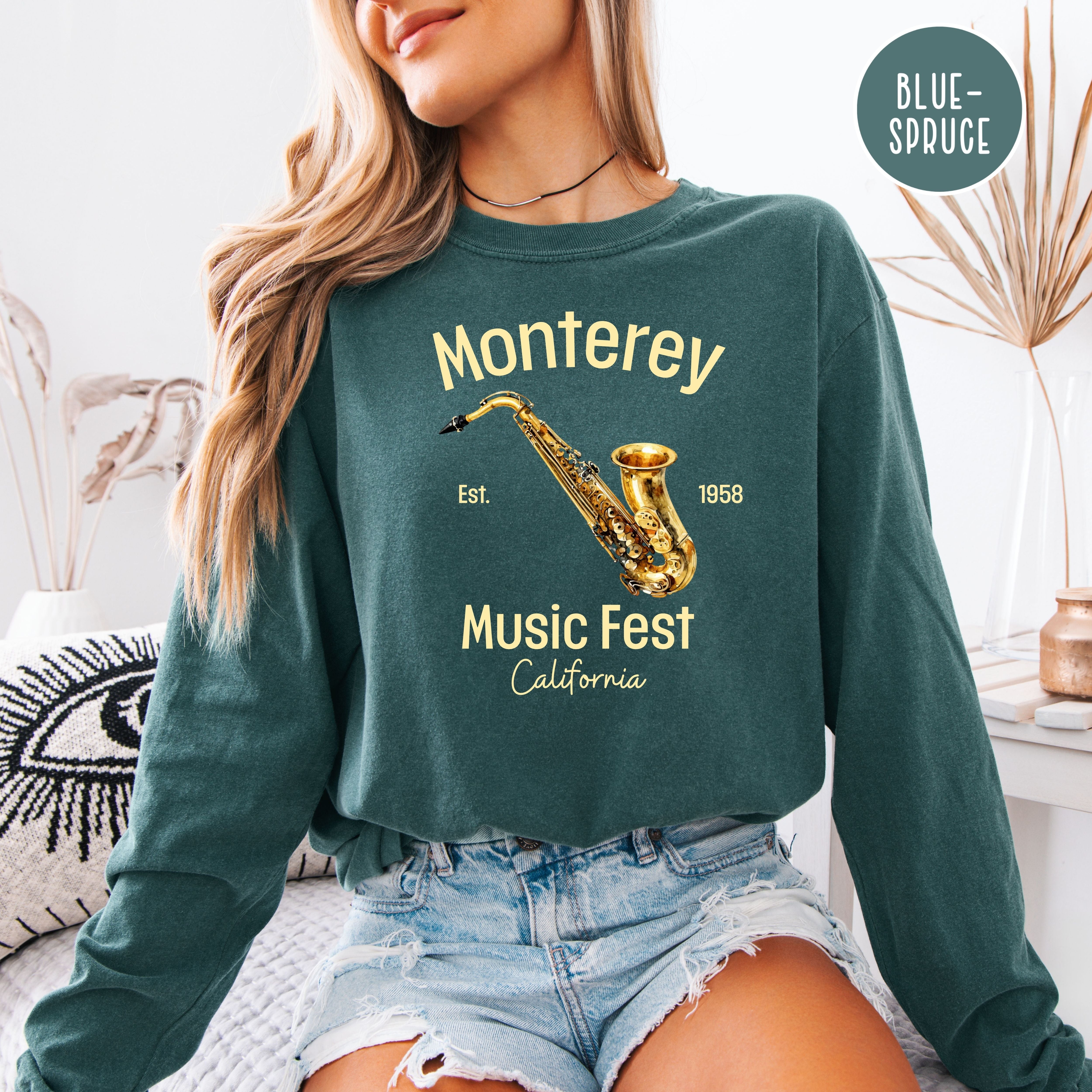 Monterey California Music Fest Unisex Long Sleeve Comfort Colors T-Shirt, Saxophone Player Shirt, Music Lover Gift, Monterey Gift Shirt
