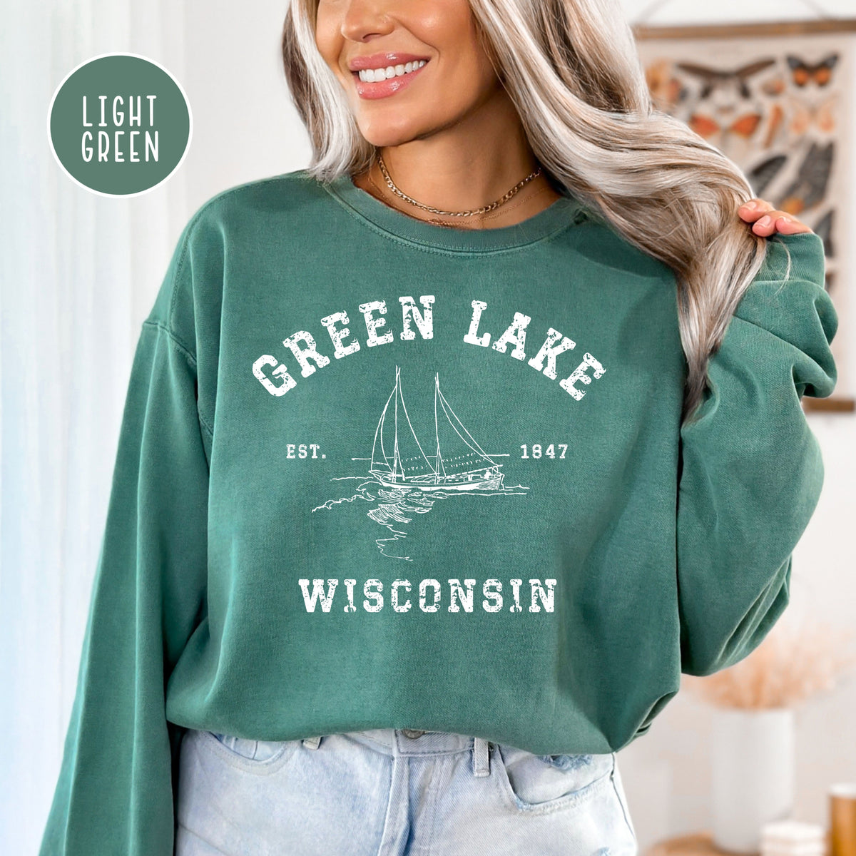 Green Lake Wisconsin Unisex Comfort Colors Camping Sweatshirt, Green Lake Wisconsin Vacation Gift Shirt, Green Lake Sweatshirt, Green Lake