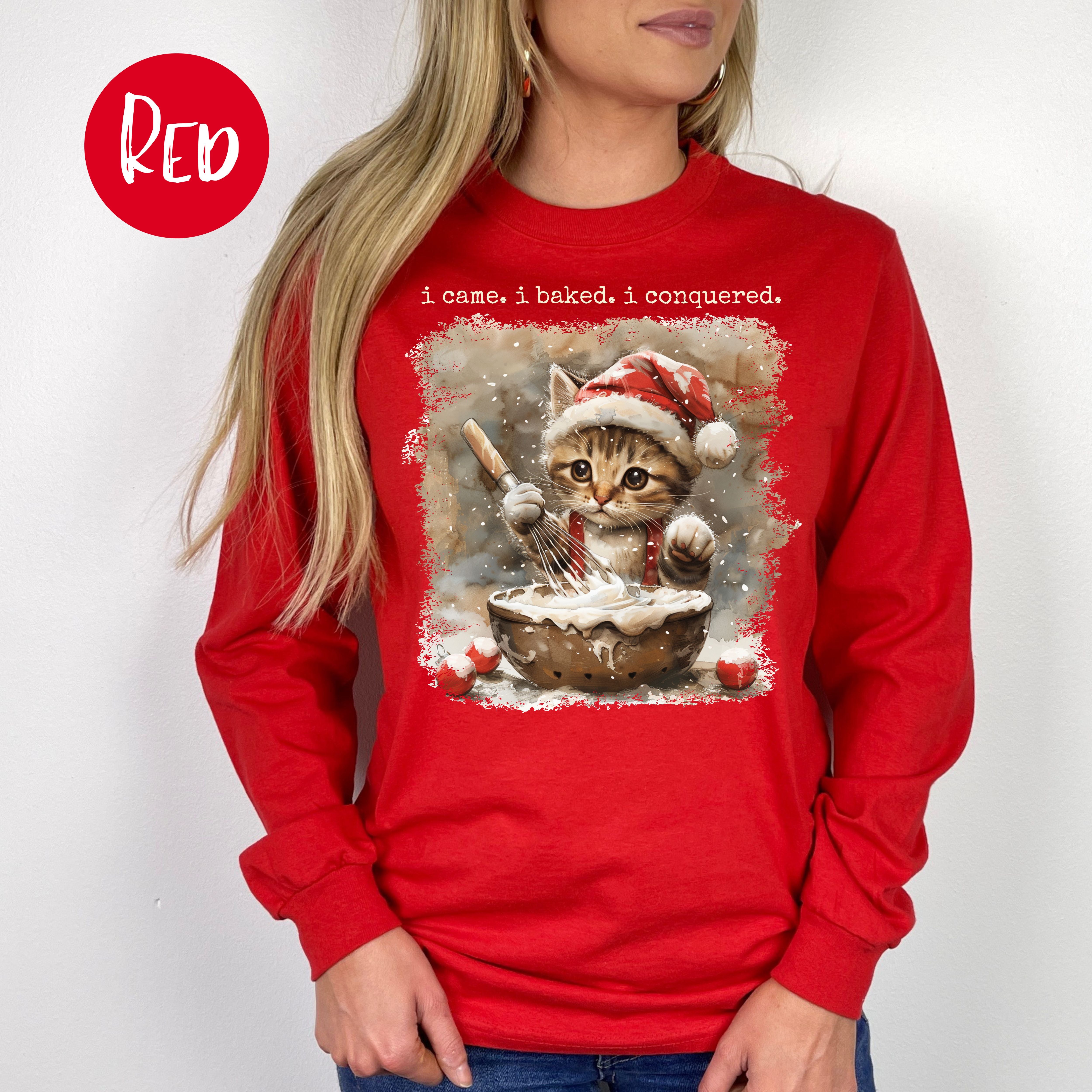 Cute Cat Lover Baking Christmas Long Sleeve Unisex Tee Shirt