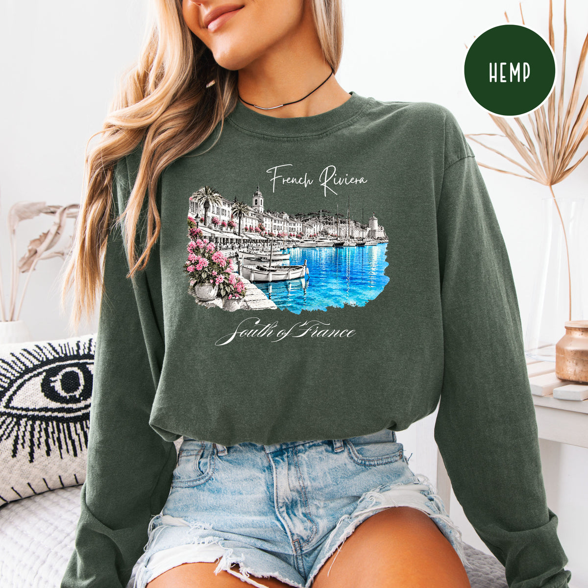 French Riviera Long Sleeve Comfort Colors Tee, South of France Vacation Gift, Mediterranean Coast Shirt, Cote d'Azur Gift, France Gift Shirt