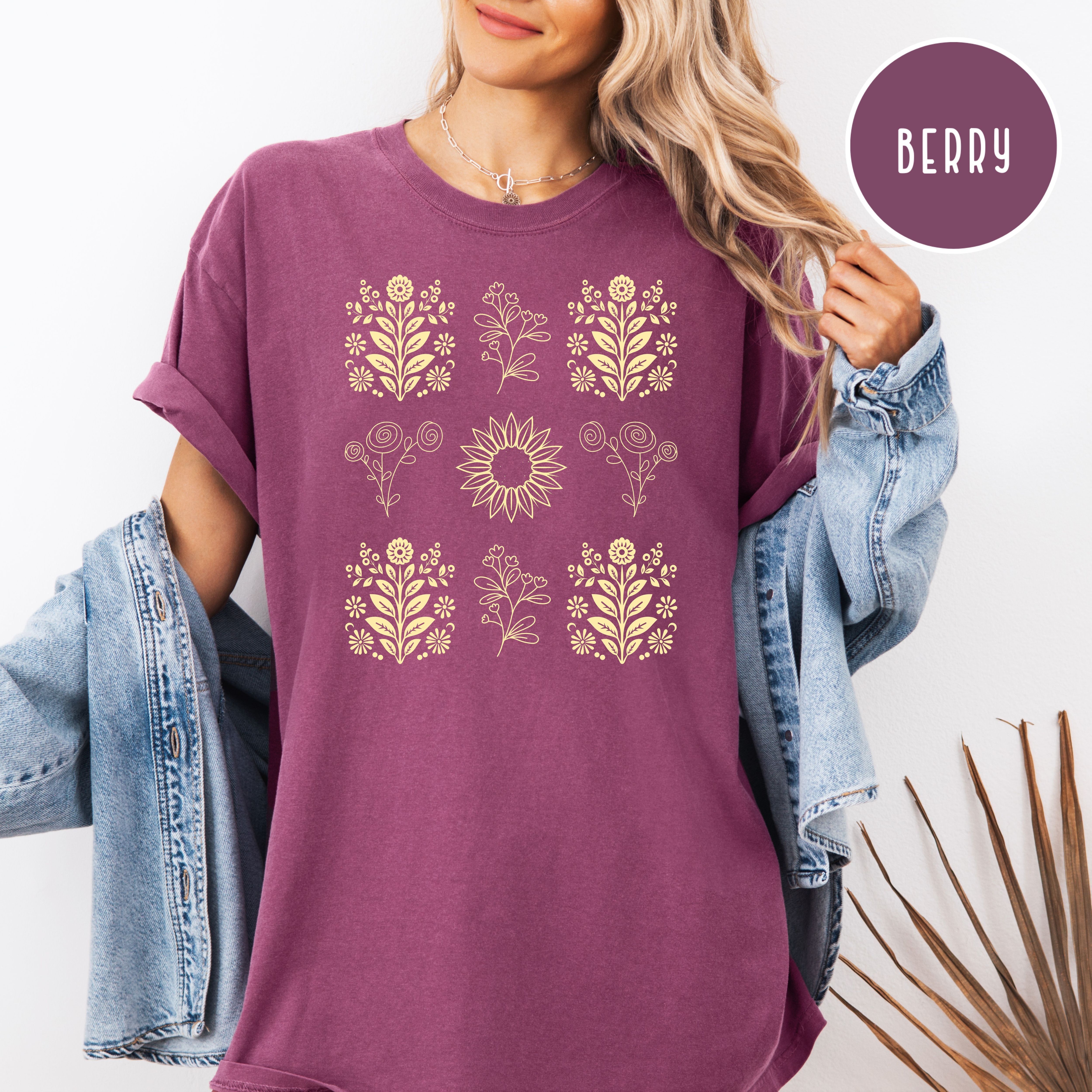 Flower Doodle Grid Comfort Colors Tee Shirt Gift for Flower Lover