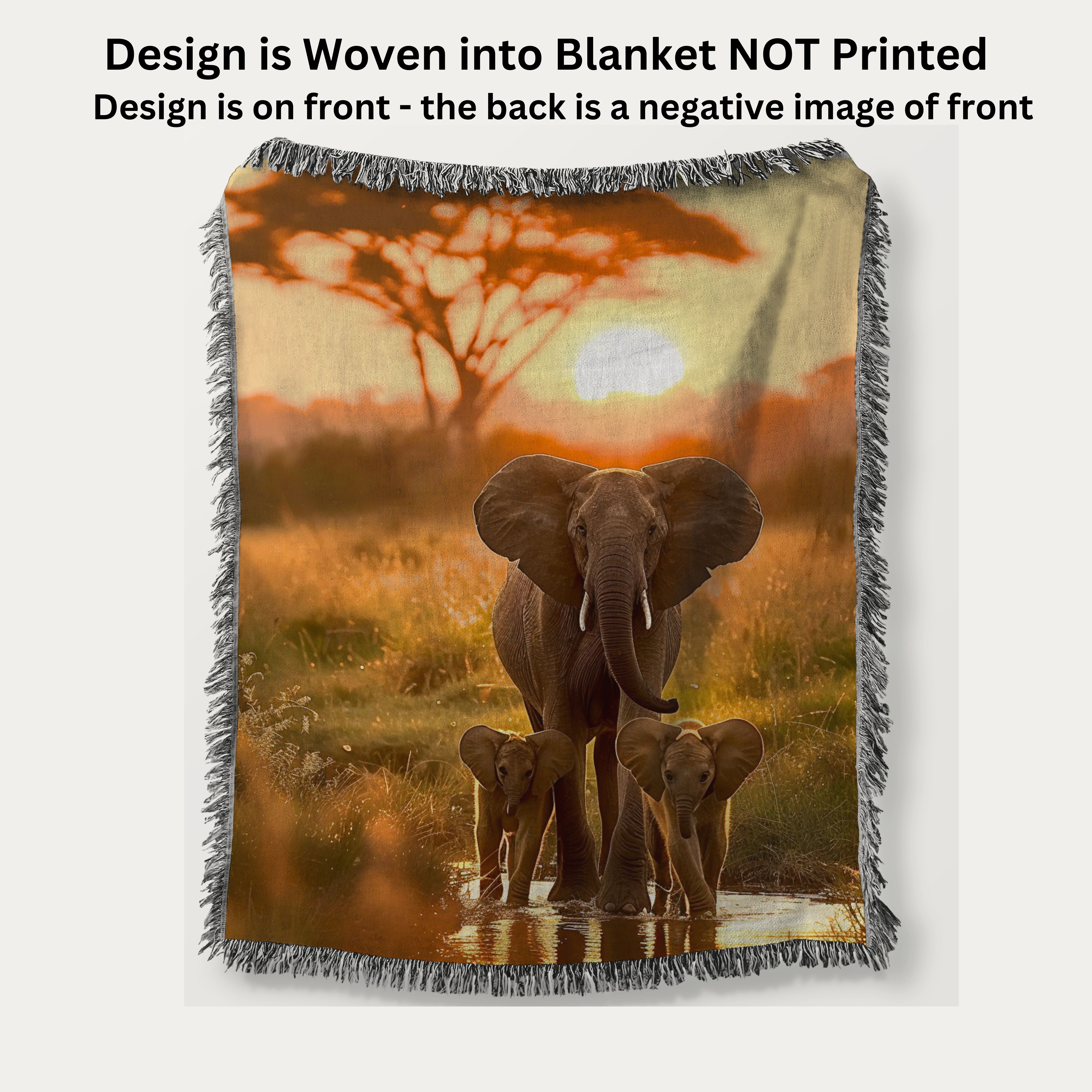 Elephants at Serengeti National Park Woven Throw Blanket
