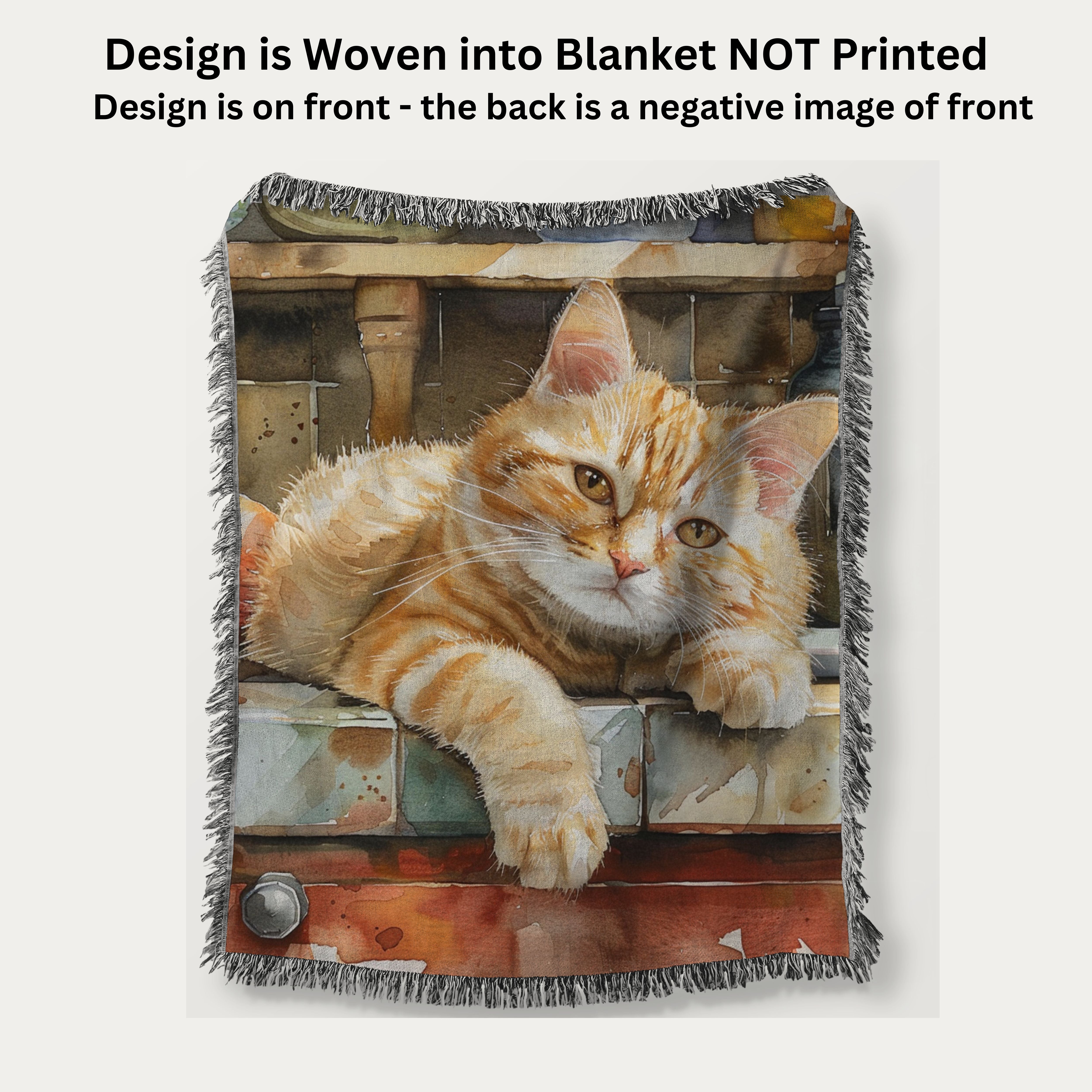 Cat Taking Catnap on Counter Woven Throw Blanket Gift for Cat Lover
