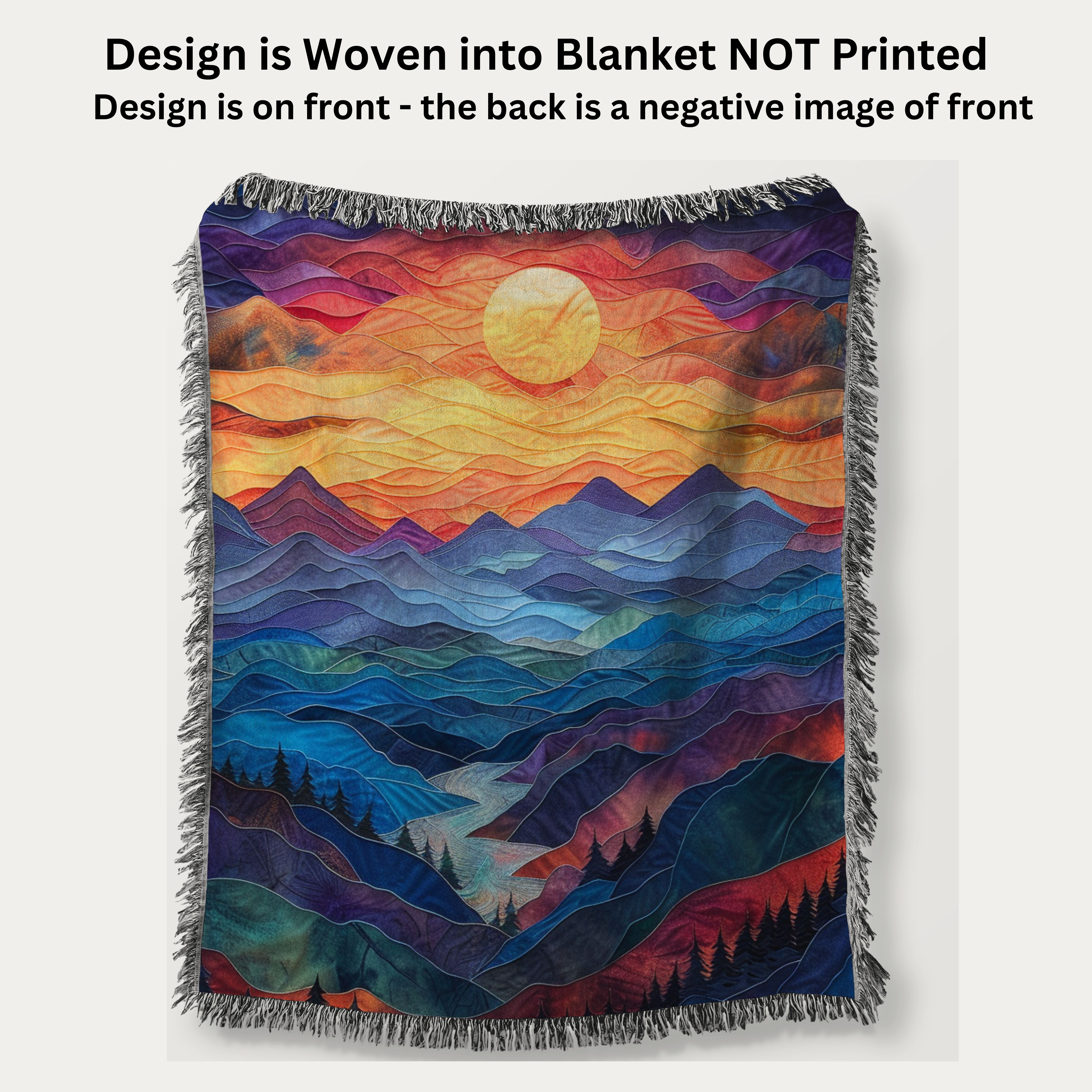 Sunset Over Mountains Faux Textured Design Woven Throw Blanket