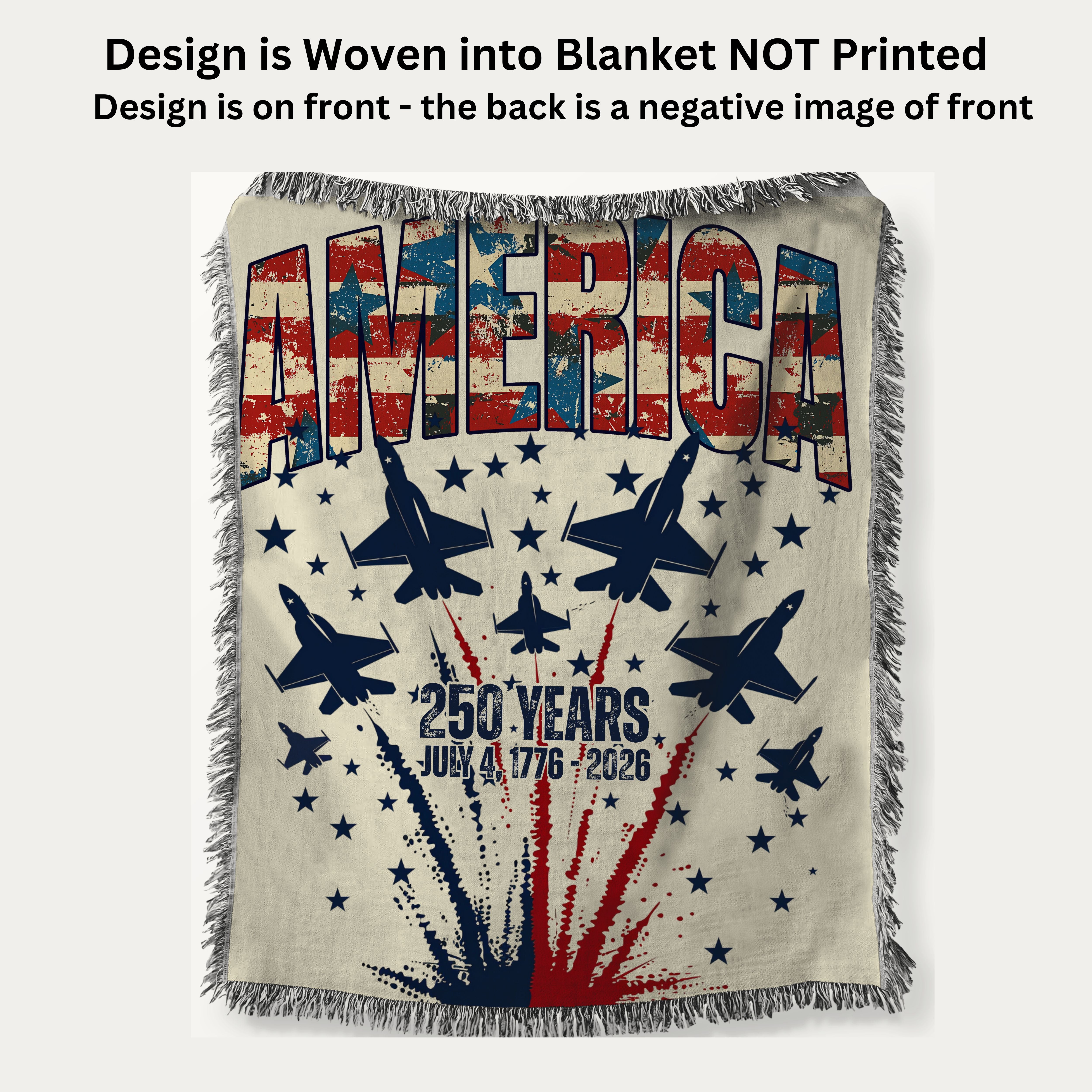Celebrate America 250th Anniversary Patriotic Woven Throw Blanket Gift