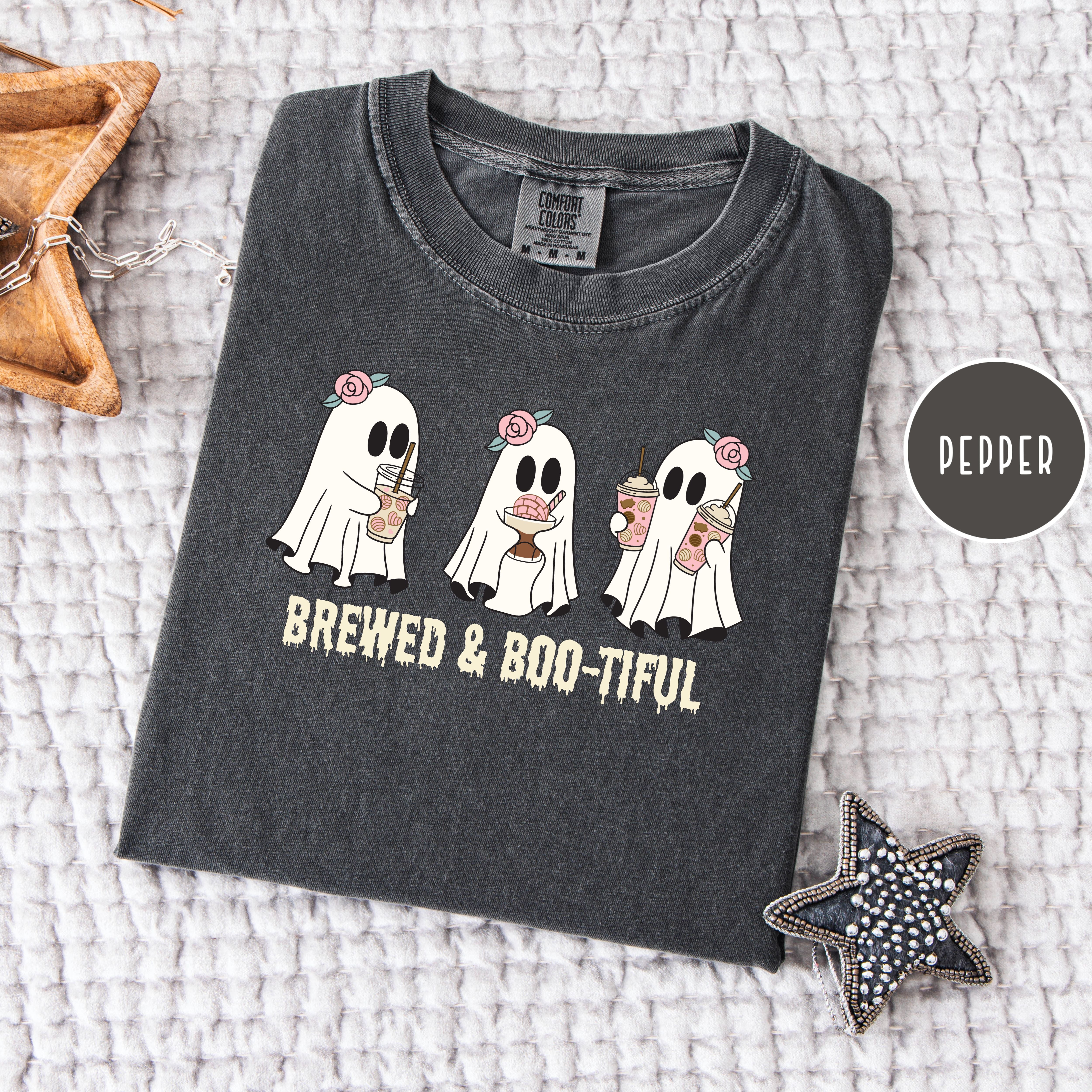 Cute Ghost Halloween Comfort Colors Tee Shirt for Coffee Lover