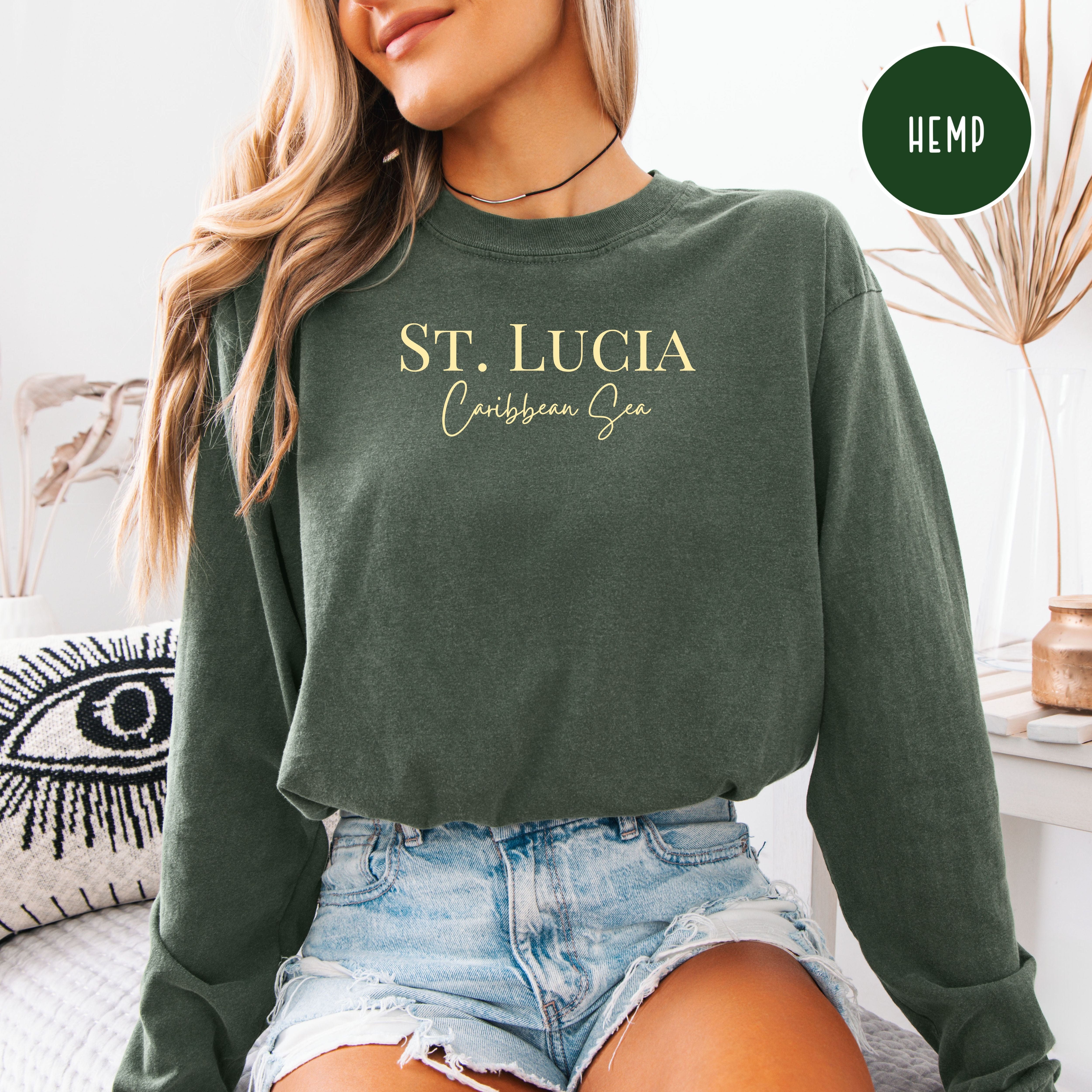 Saint Lucia Caribbean Sea Minimalist Style Comfort Colors® Long Sleeve Tee