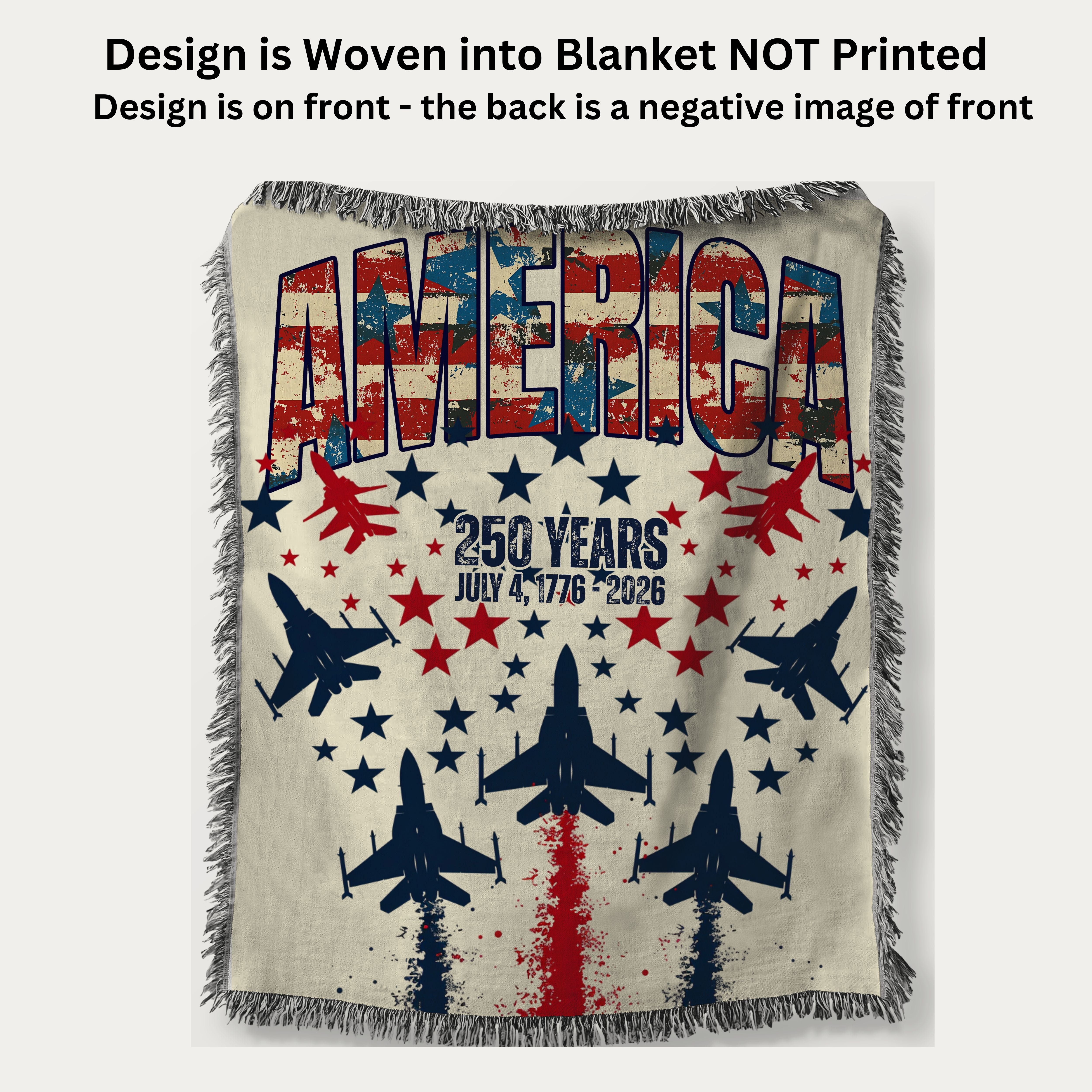 Patriotic American Woven Throw Blanket, America 250 Year Anniversary 4th of July Gift Souvenir
