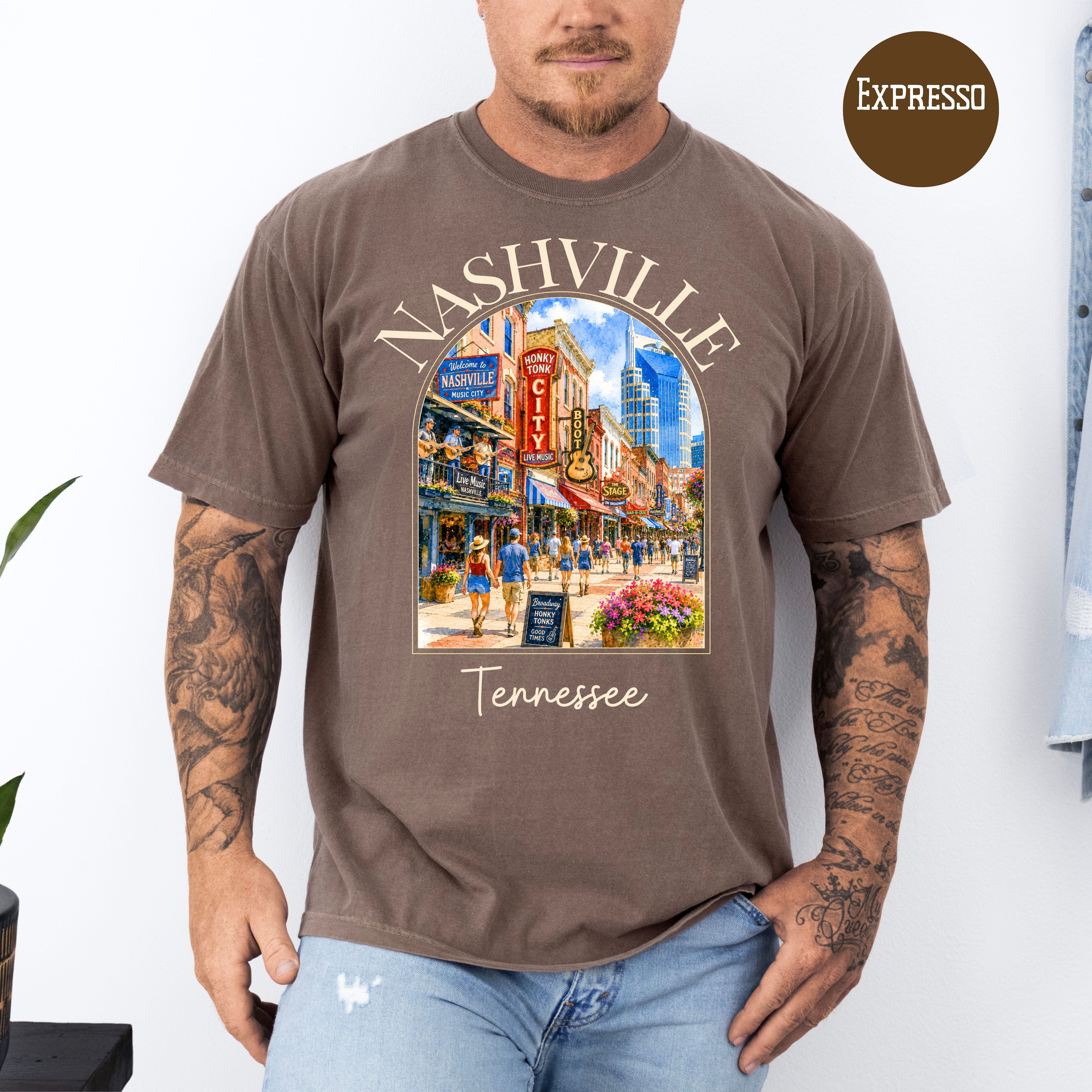 Nashville Tennessee Music Lover Unisex Comfort Colors Travel T-Shirt, Nashville Lover Gift Shirt, Tennessee Gift Shirt, Nashvillian Gift Tee