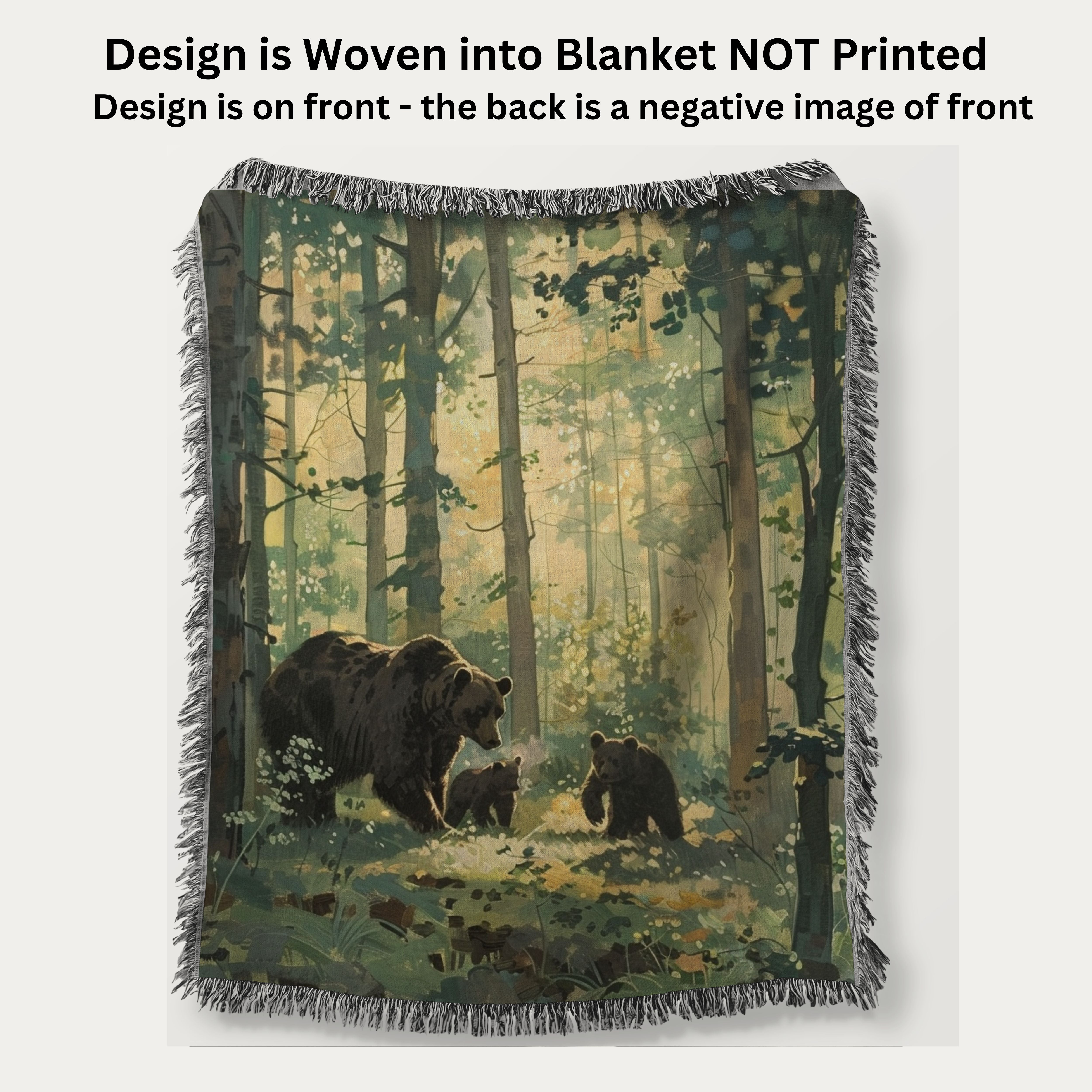 Family of Bears In The Woods Woven Throw Blanket