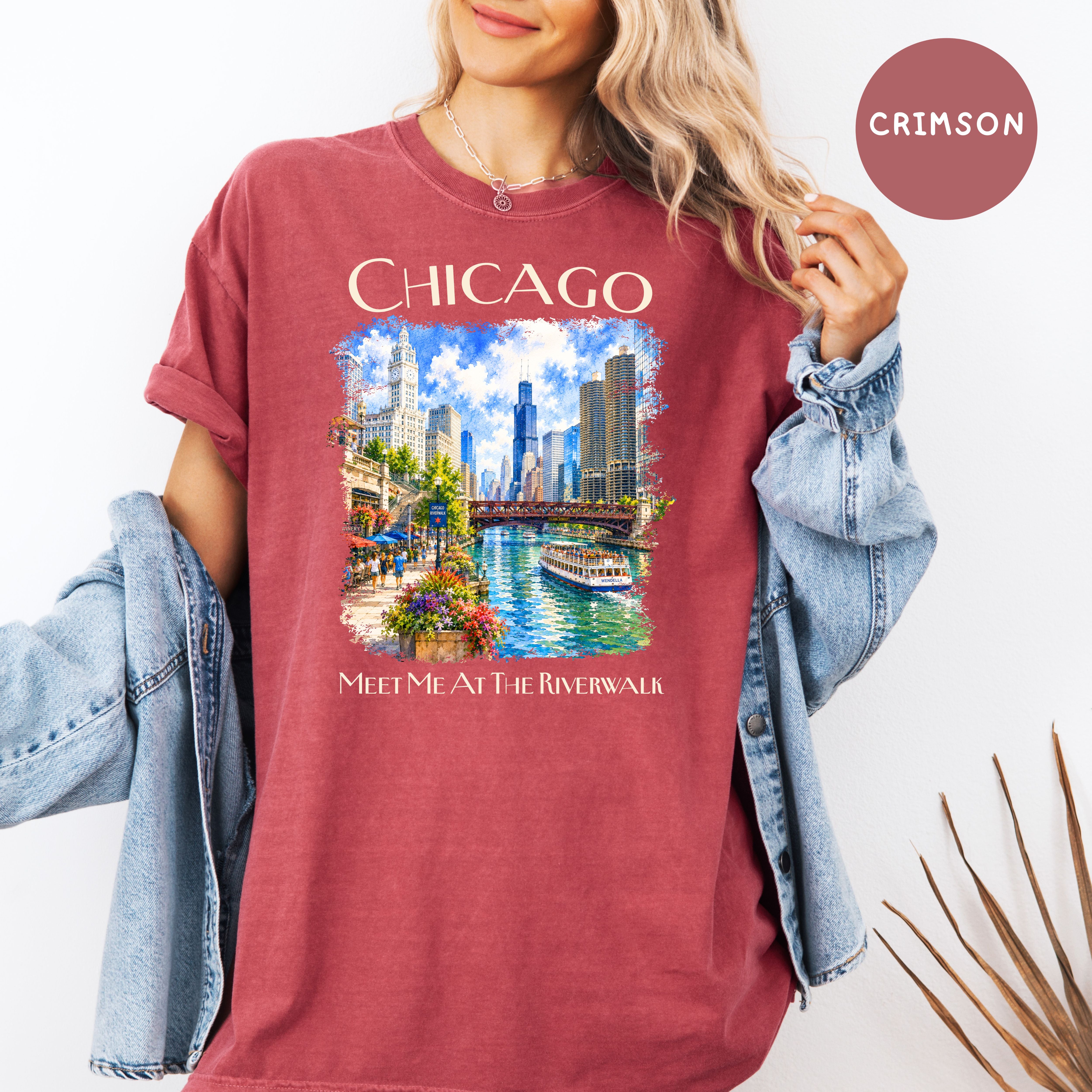 Chicago Riverwalk Unisex Comfort Colors Chicago Travel T-Shirt, Meet Me At The Riverwalk Chicago Shirt, Chicago Gift, Traveler Gift Shirt