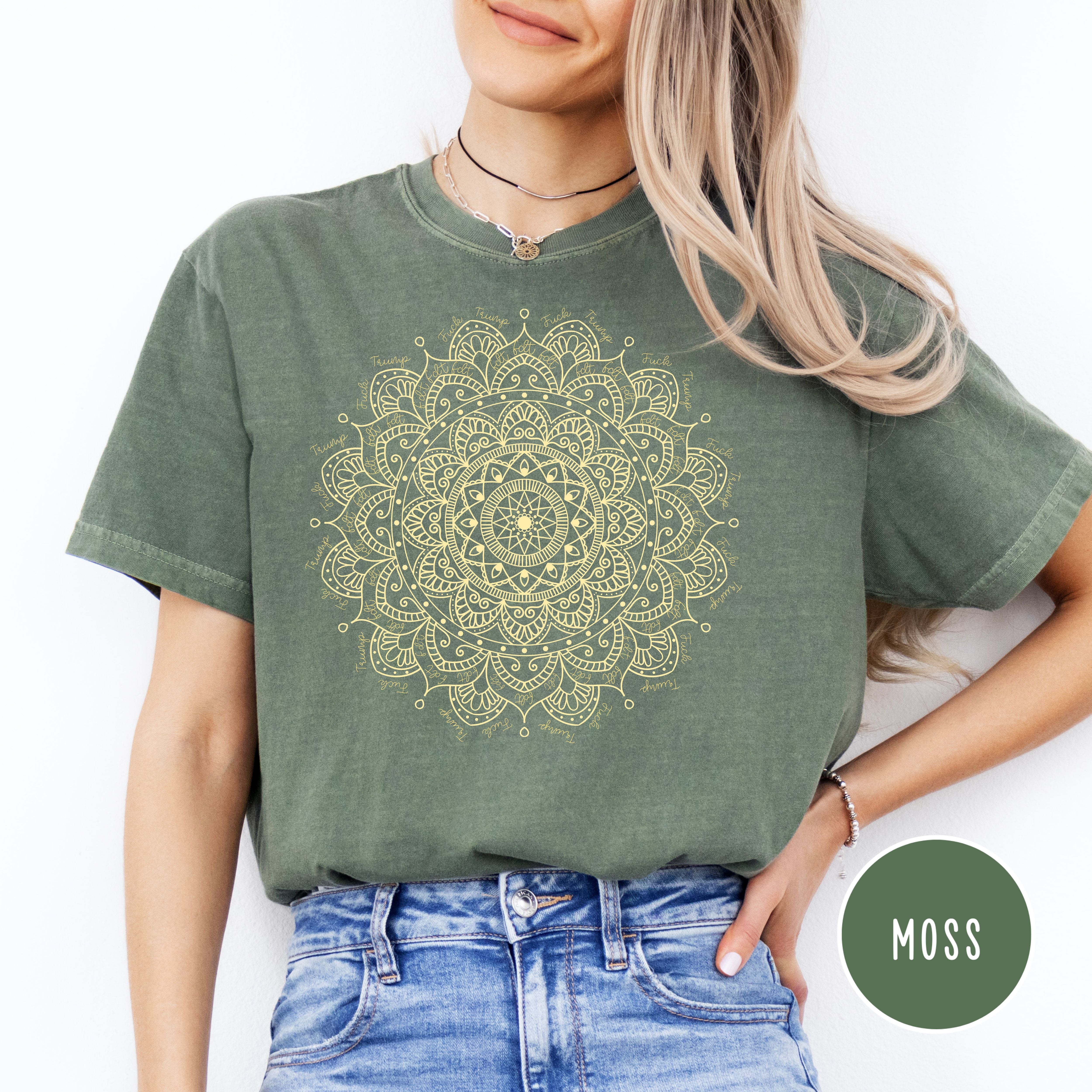 Subtle Fuck Trump and FDT Interlaced Into Intricate Mandala Design Comfort Colors® Tee
