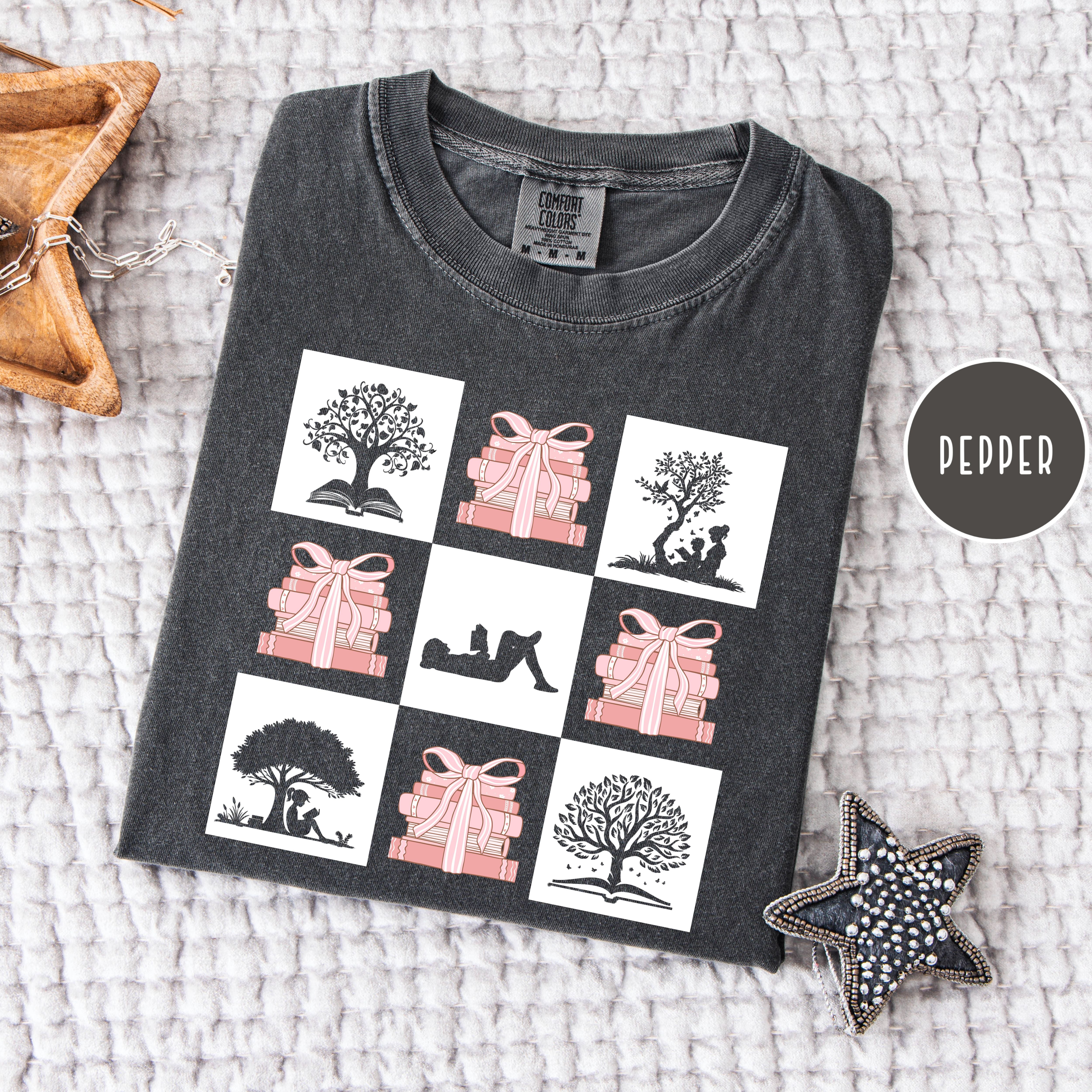 Coquette Books and Bows Reading Shirt For Book Lover, Comfort Colors Teacher Gift Tee