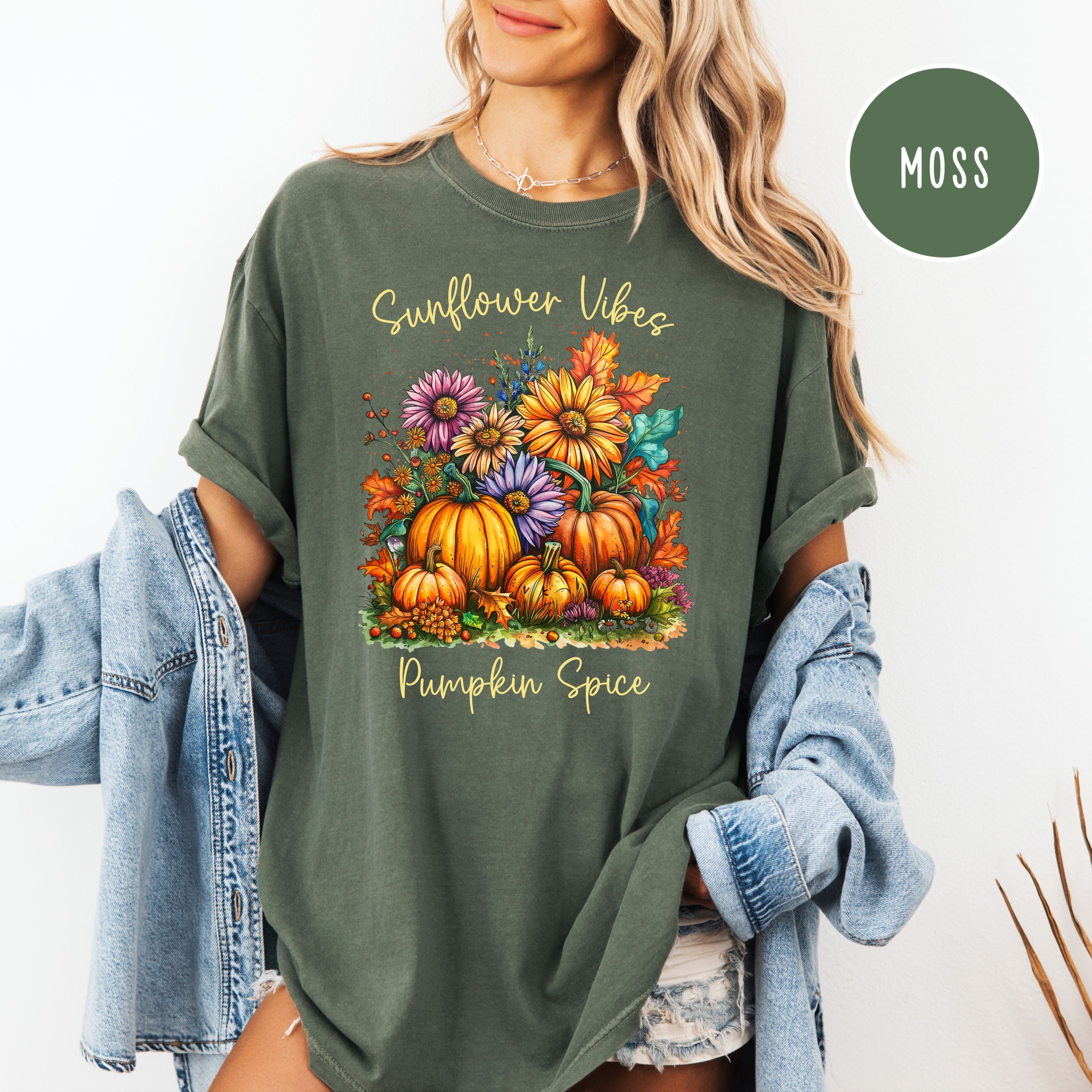 Sunflower Vibes and Pumpkin Spice Comfort Colors Autumn Vibes Tee Shirt