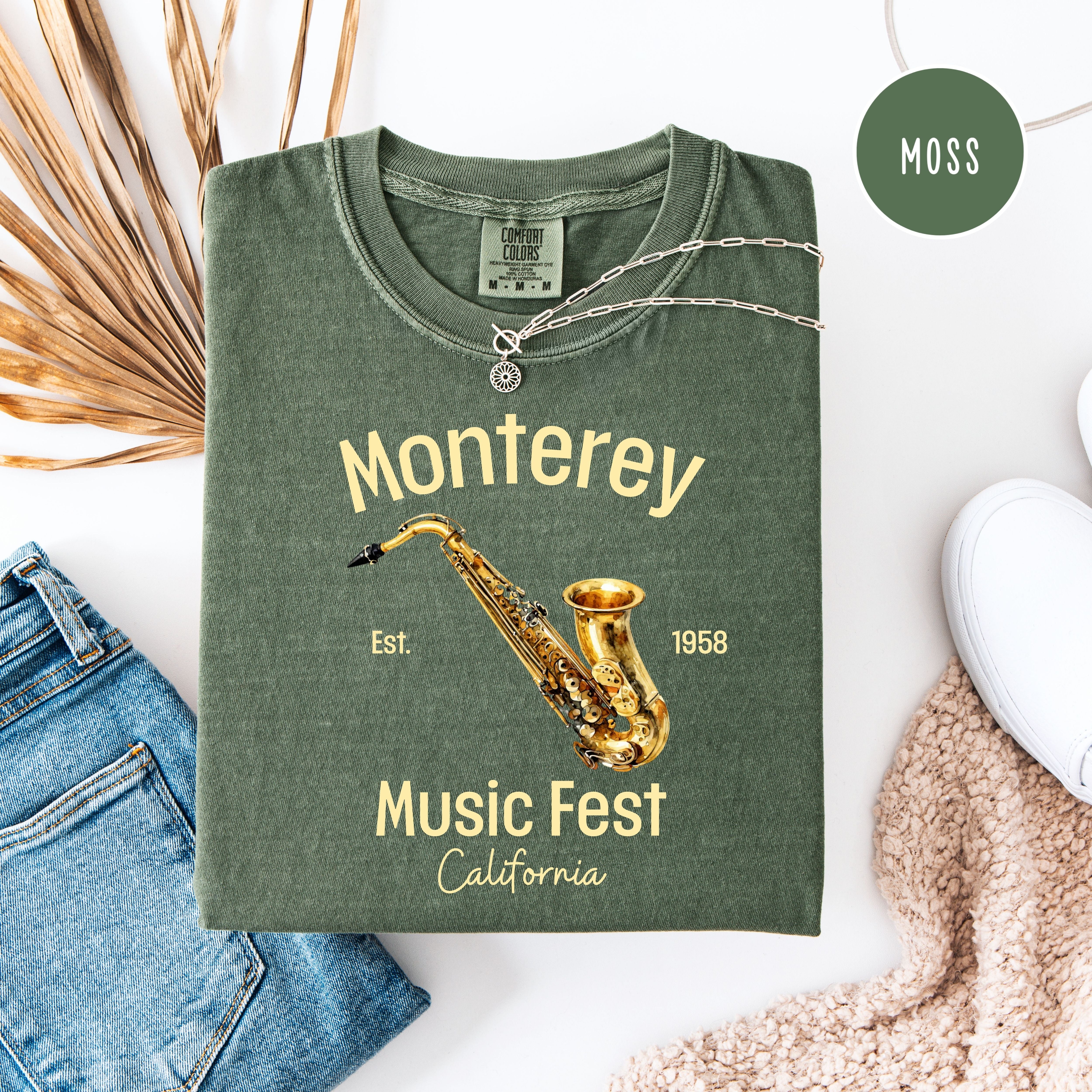 Monterey California Music Fest Unisex Comfort Colors T-Shirt, Saxophone Player Shirt, Music Lover Gift, Monterey Vacation Gift Shirt