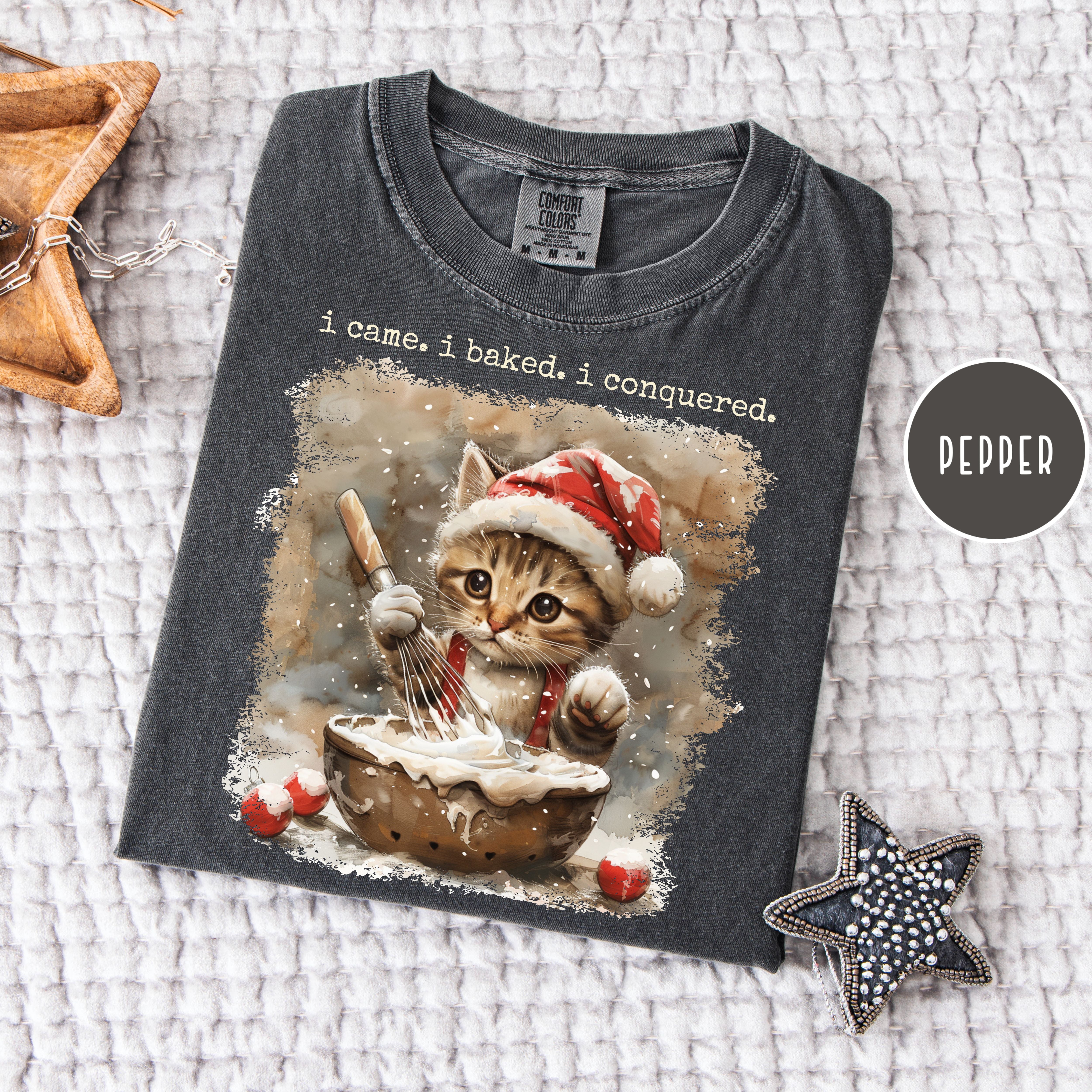 Cat Lover Comfort Colors Baker Christmas Gift Shirt, I Came I Baked I Conquered