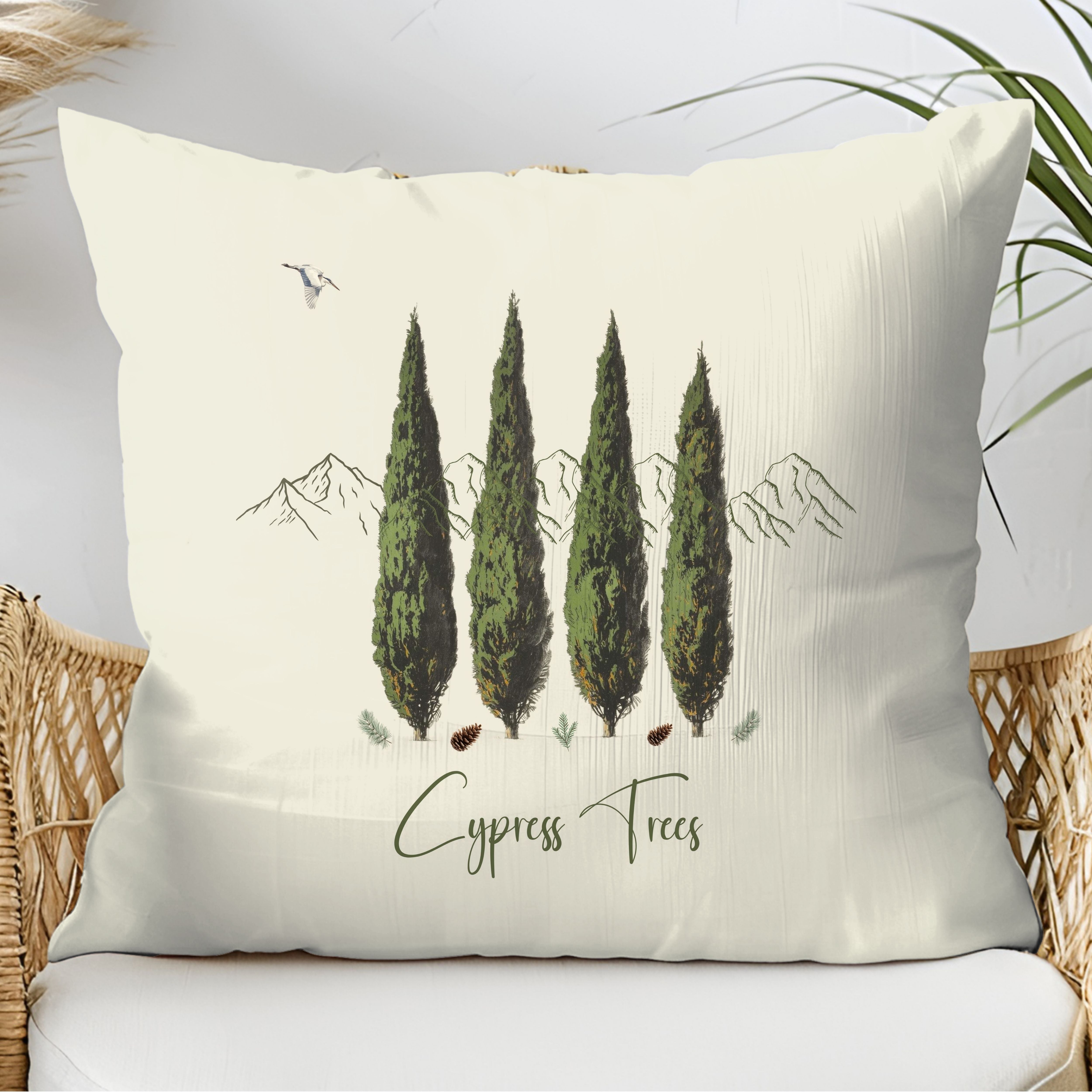 Cypress Trees Decorative Throw Pillows, Design Front & Back
