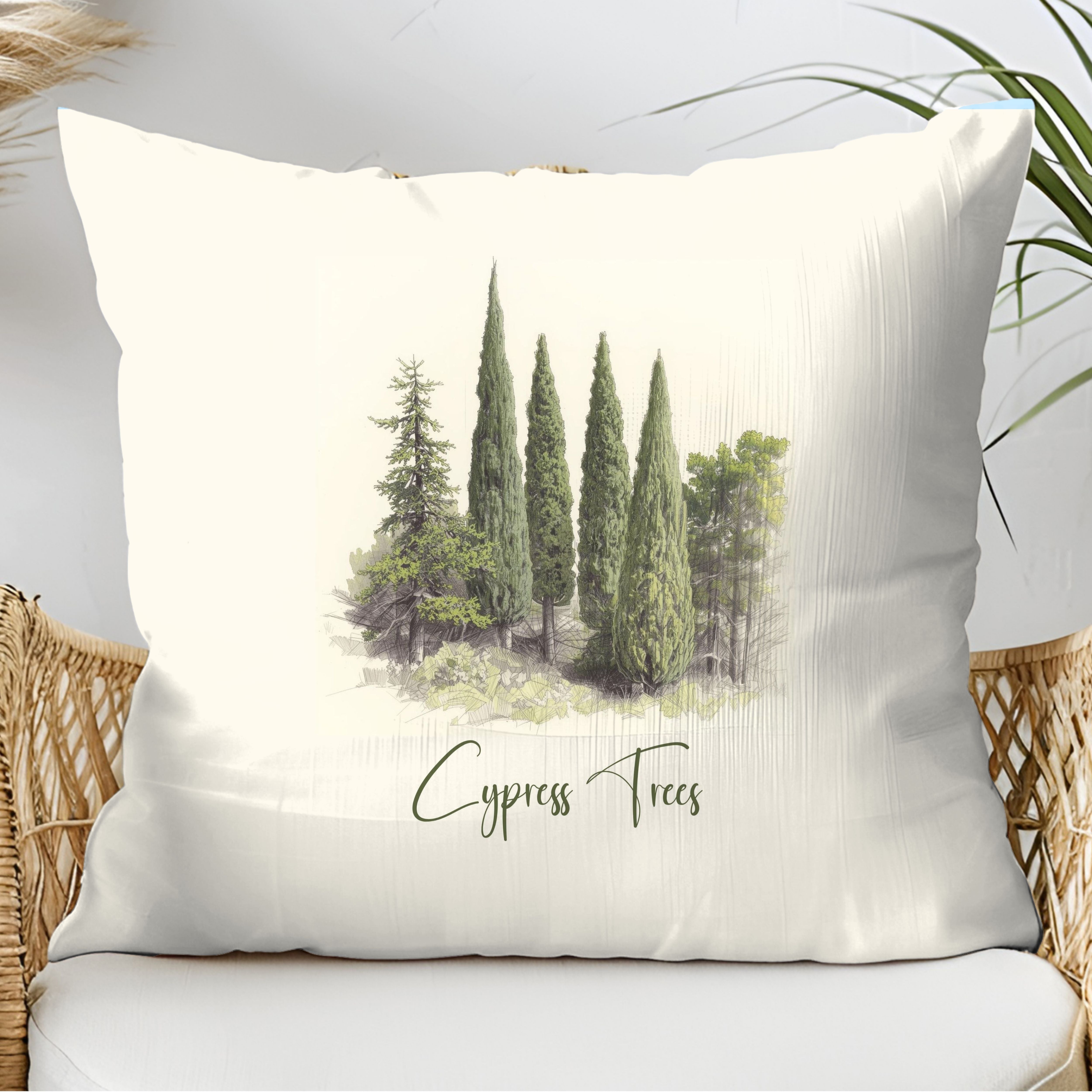 Cypress Trees Decorative Throw Pillows, Design Front & Back