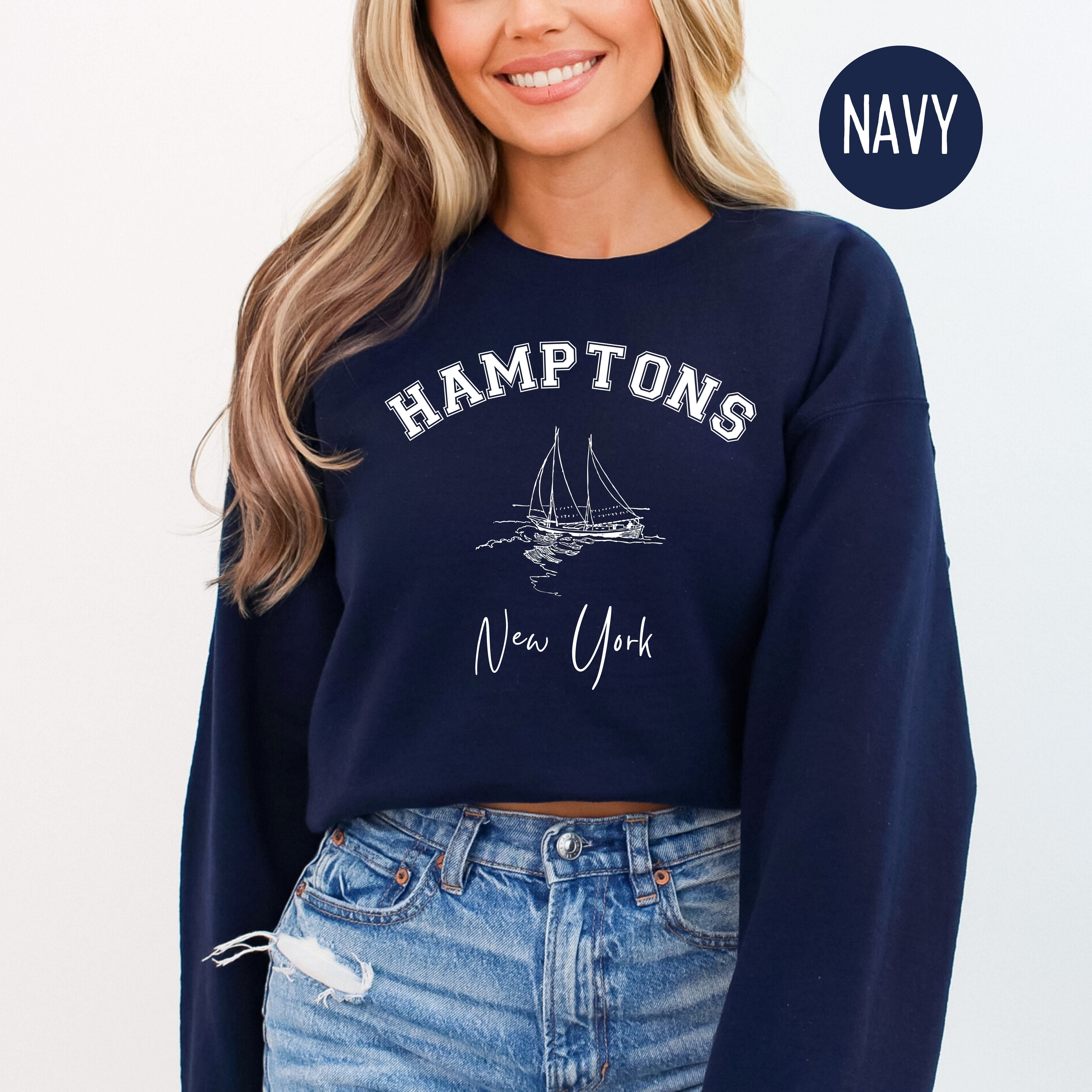 Hamptons Unisex Crewneck Sweatshirt, Hamptons Vacation Sailing Sweatshirt