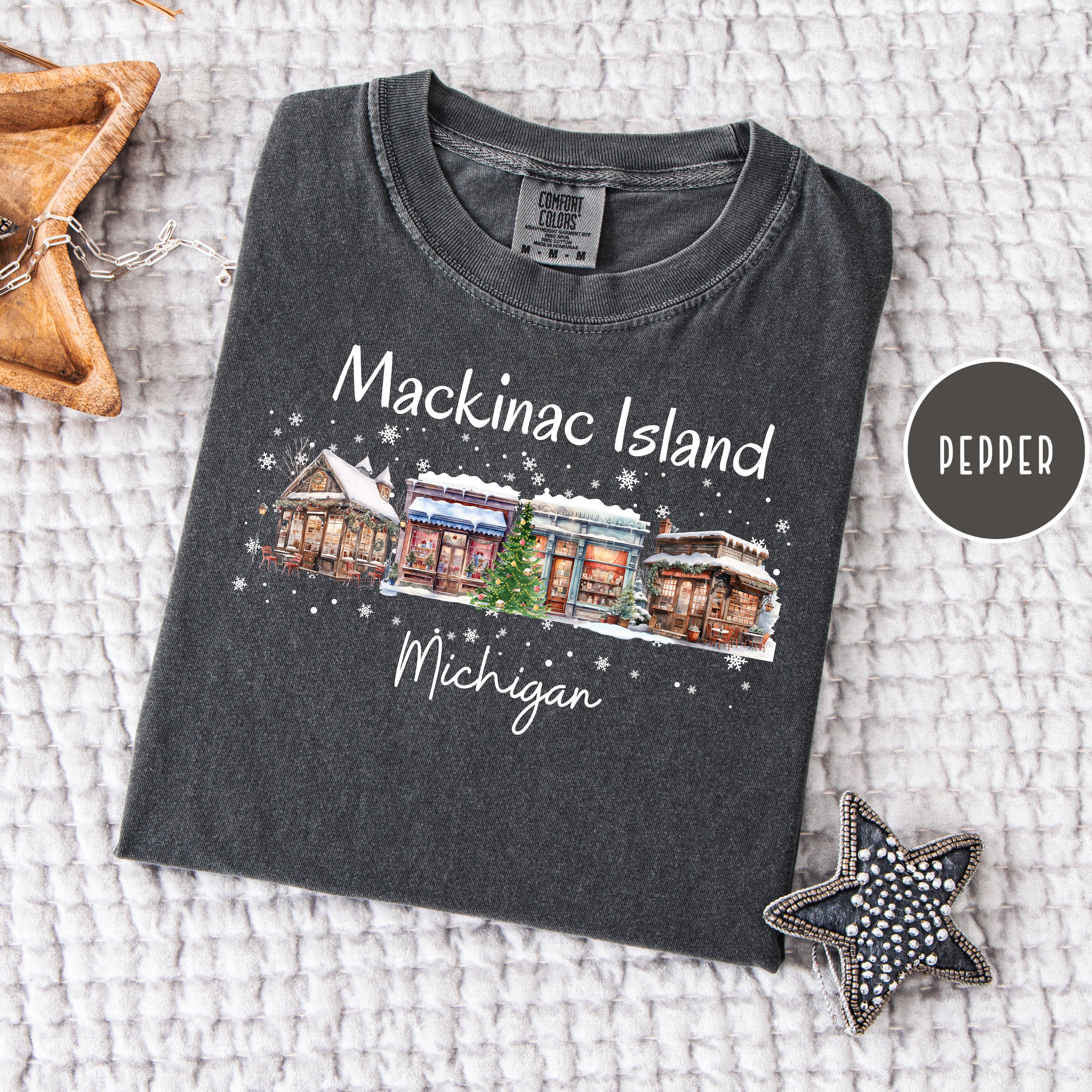 Mackinac Island Michigan Winter Scene Comfort Colors Tee