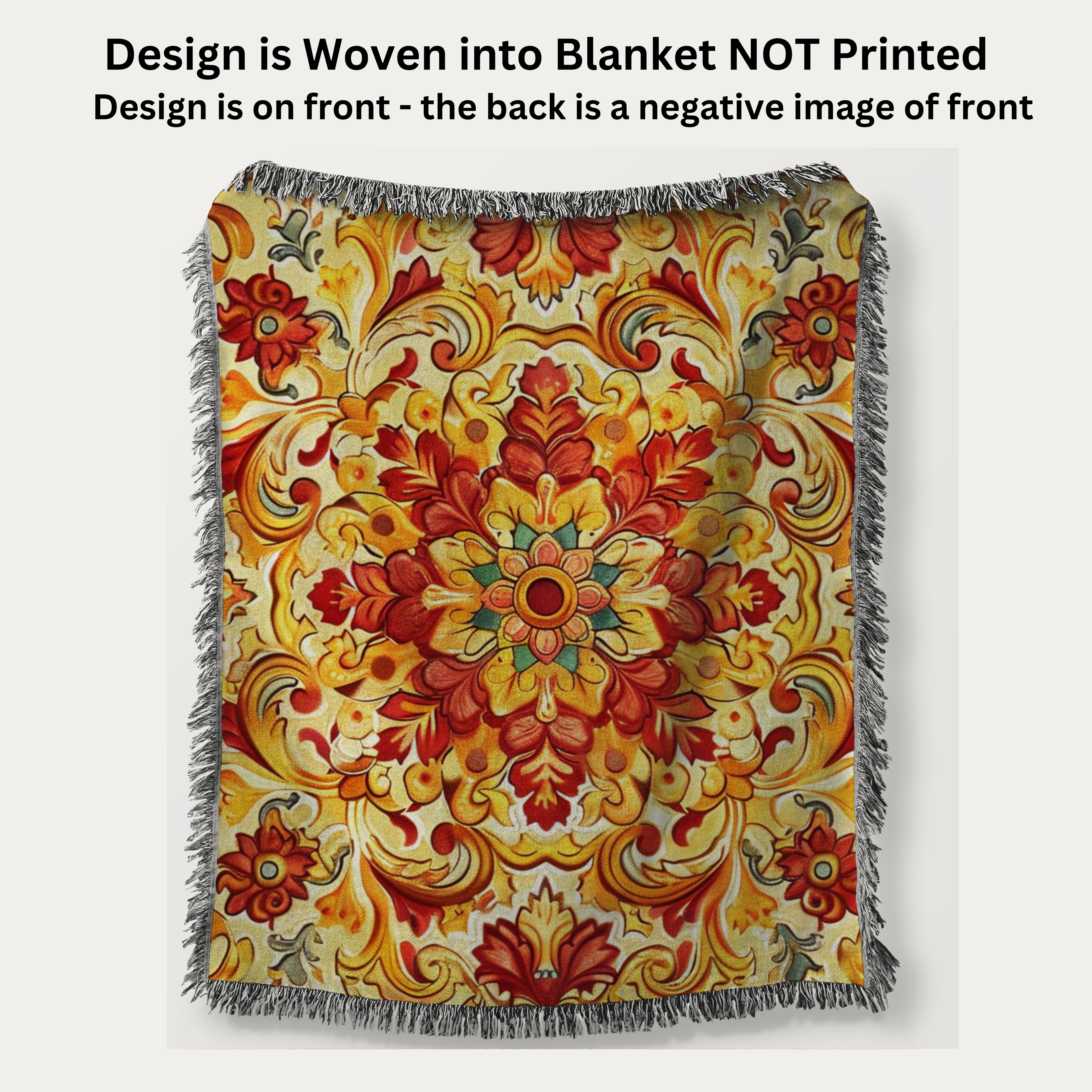 Ornate Style Design Woven Throw Blanket, Traveler Gift, Avail in 3 Sizes
