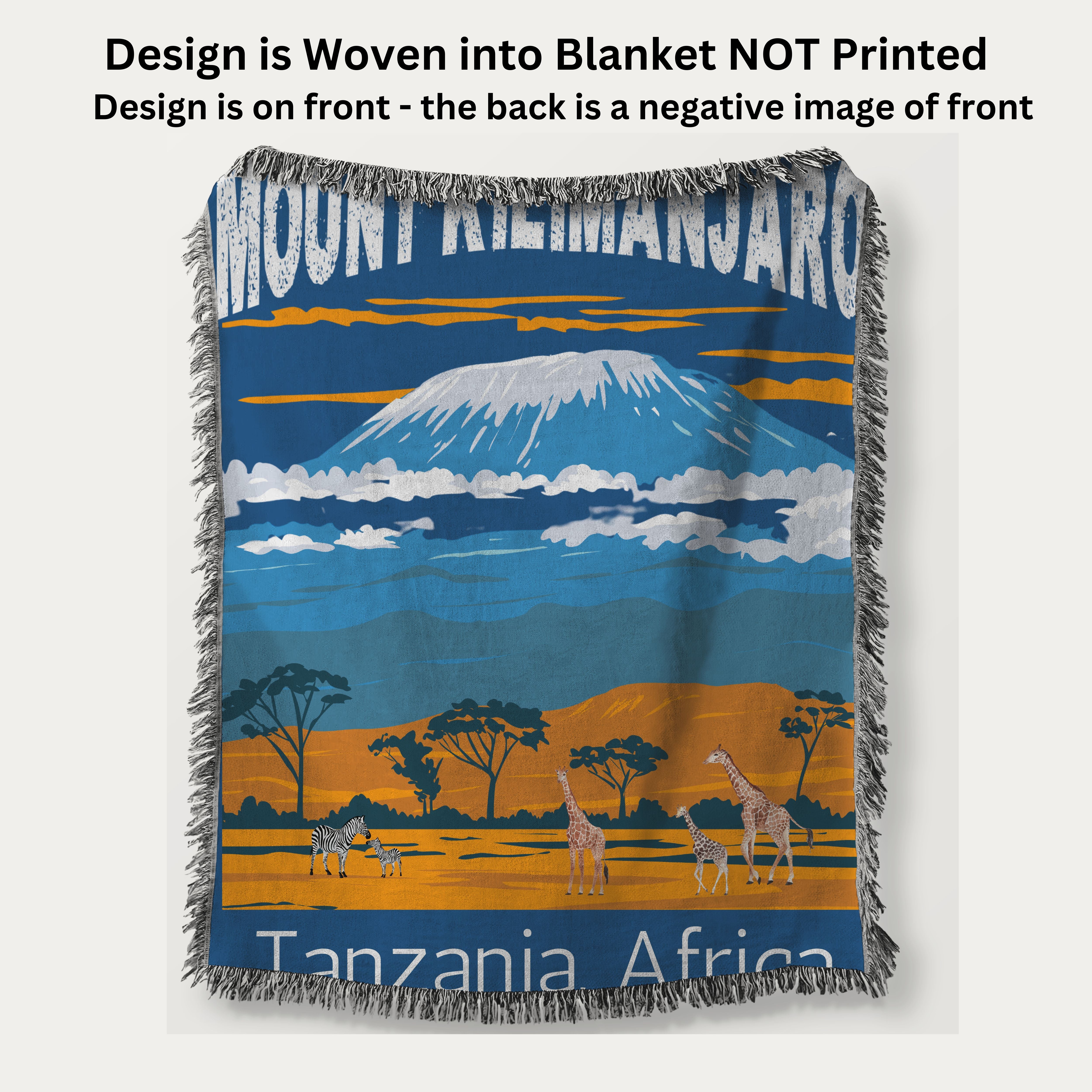 Mount Kilimanjaro Woven Throw Blanket, Mountain Climber Tanzania Africa Blanket