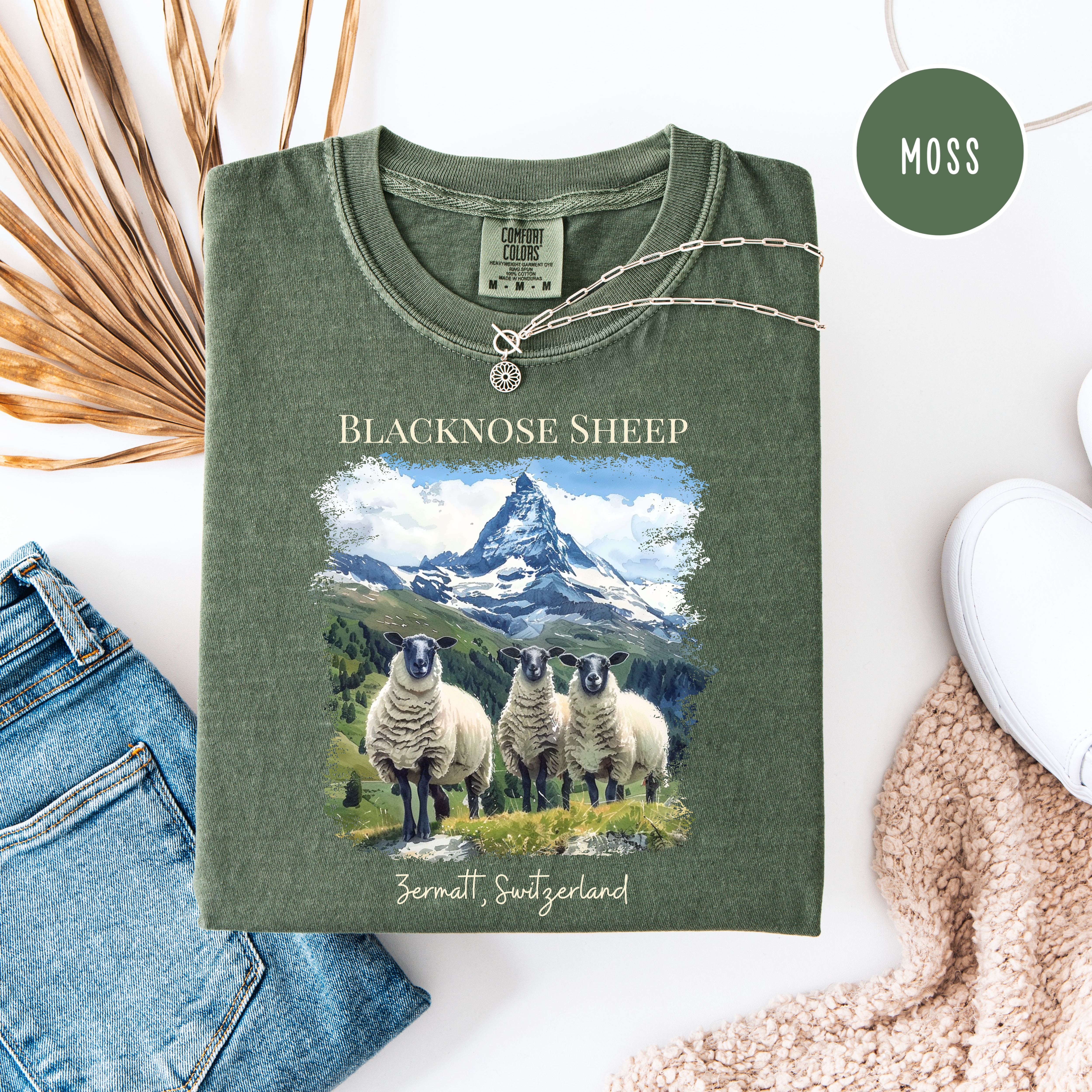 Blacknose Sheep in Zermatt Switzerland Comfort Colors Matterhorn Swiss Alps Vacation Gift Tee
