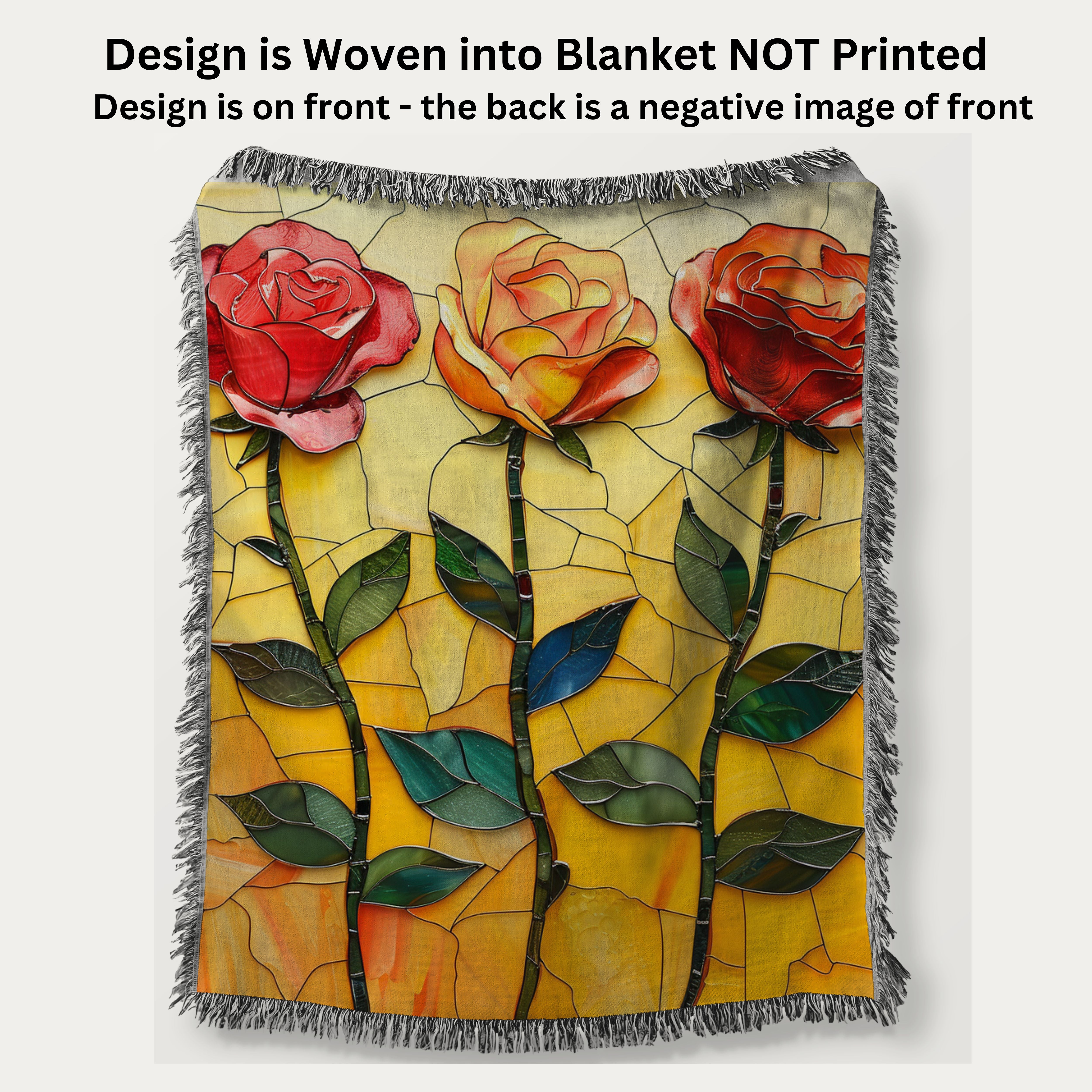 Stained Glass Rose Design Woven Throw Blanket Flower Lover Gift
