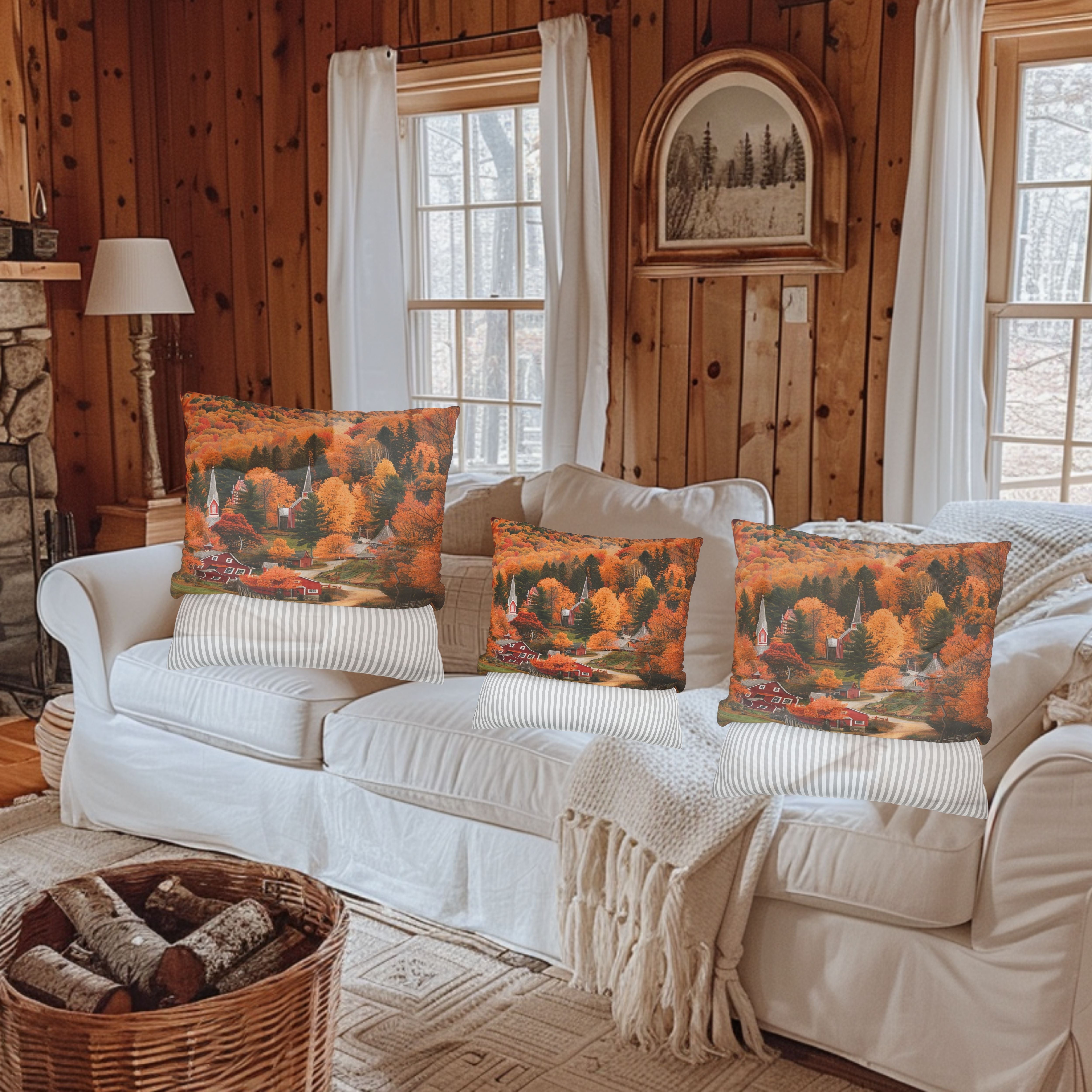 Vermont in Autumn Fall Foliage Custom Pillowcases - Print Front & Back, Machine Washable, Avail 5 Sizes, 100% Polyester - Pillows NOT Included