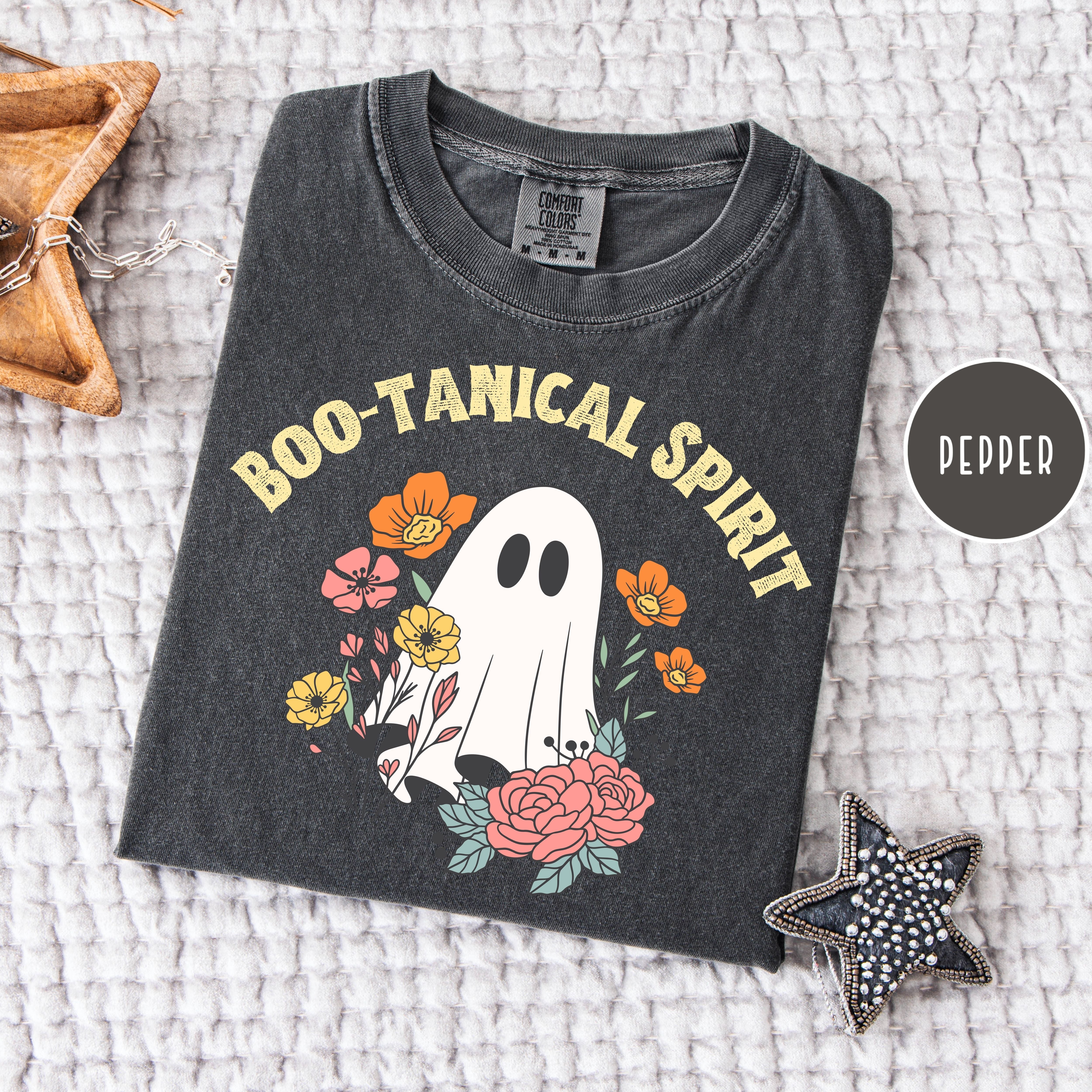 Floral Ghost Comfort Colors Halloween Tee Shirt
