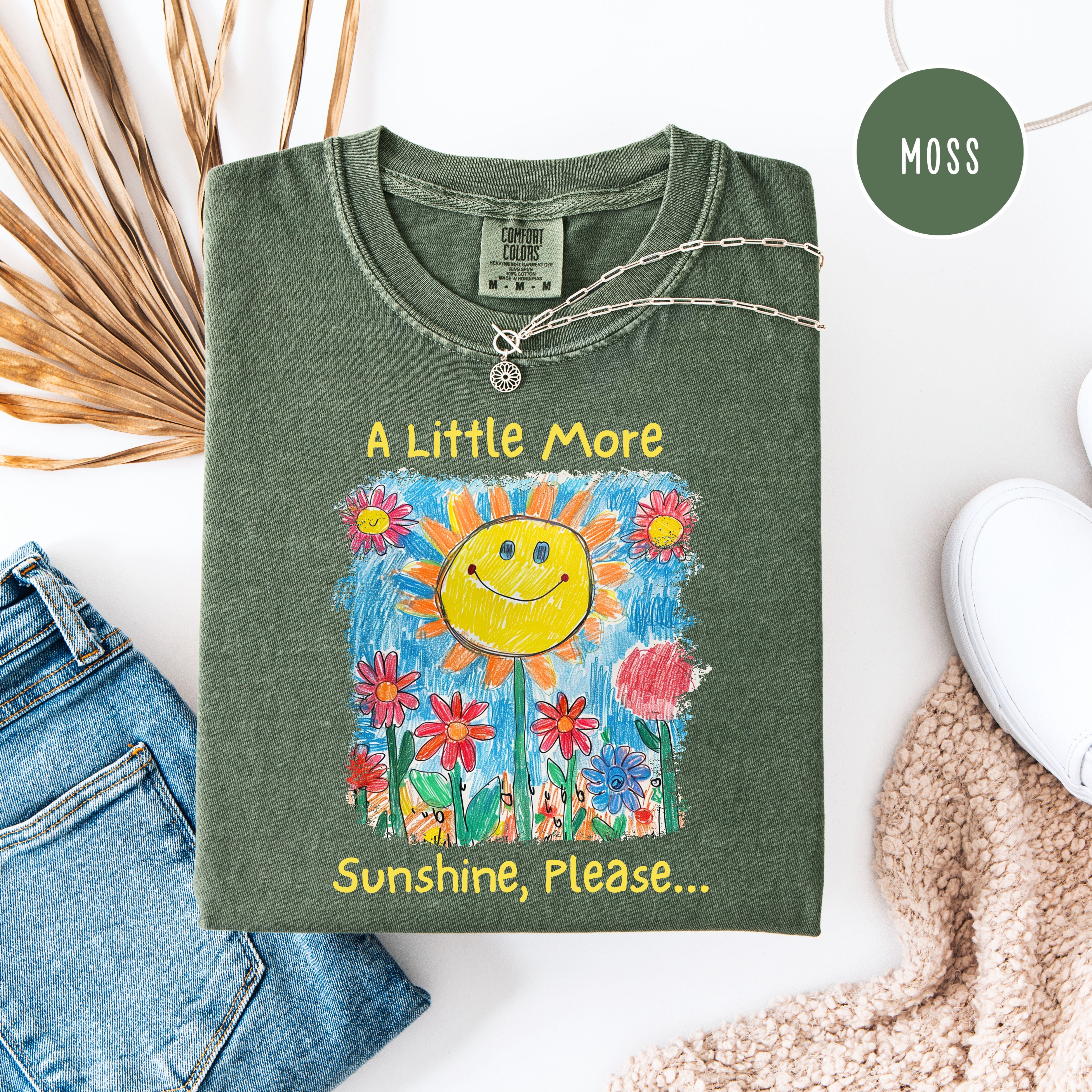 A Little More Sunset Please Comfort Colors Happy Tee Shirt, Positivity Shirt, Joyful Gift Shirt, Sunshine and Flowers Drawing Summer Tee