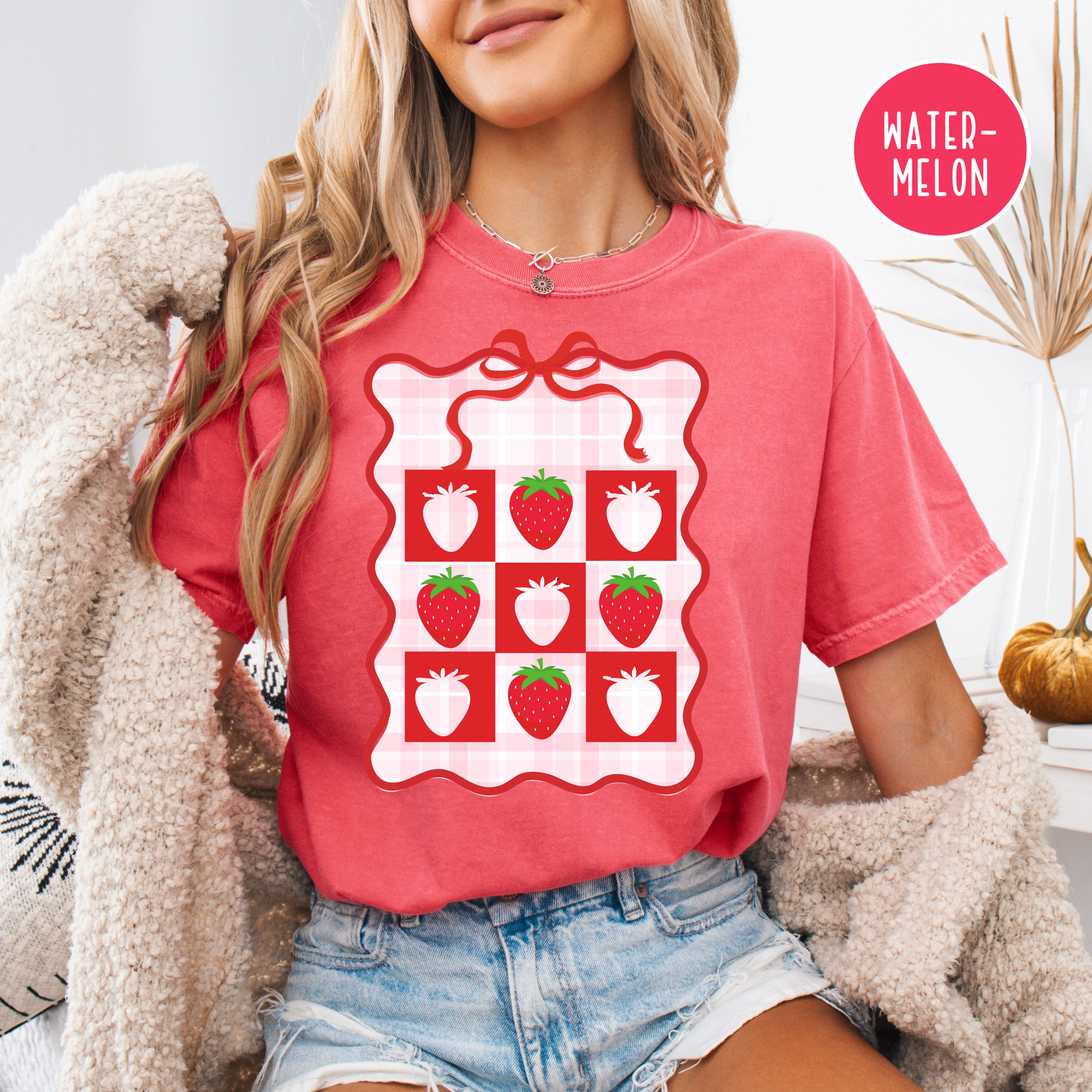 Coquette Strawberry Stamp Design Comfort Colors Strawberry Lover Tee