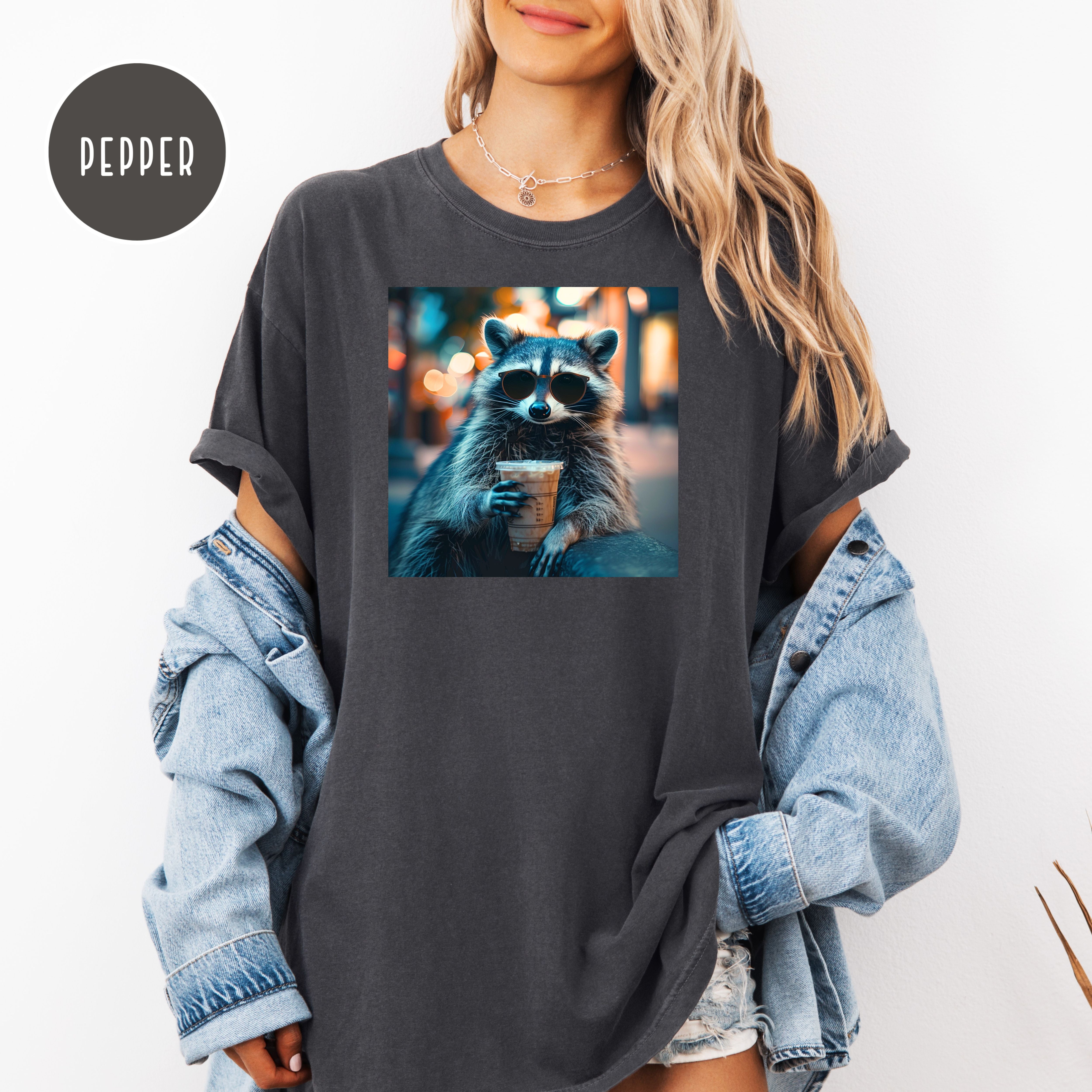 Raccoon Drinking Iced Coffee Comfort Colors Raccoon Lover T-Shirt, Cute Raccoon Shirt, Funny Raccoon Lover Shirt, Cool Dude Shirt