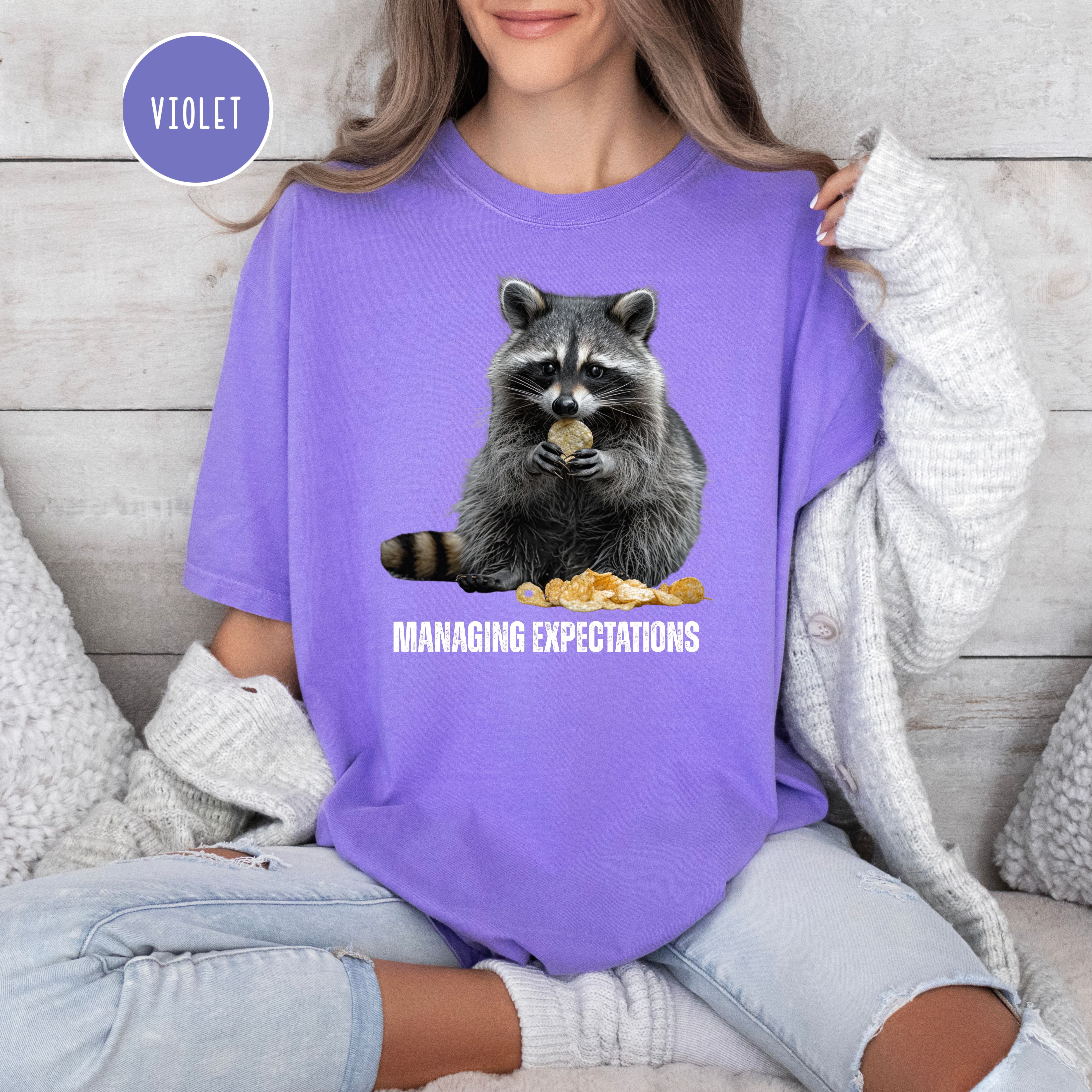 Funny Raccoon Munching Chips Comfort Colors T-Shirt, Animal Meme Shirt, Funny Gift Tee, Raccoon Lover Tee