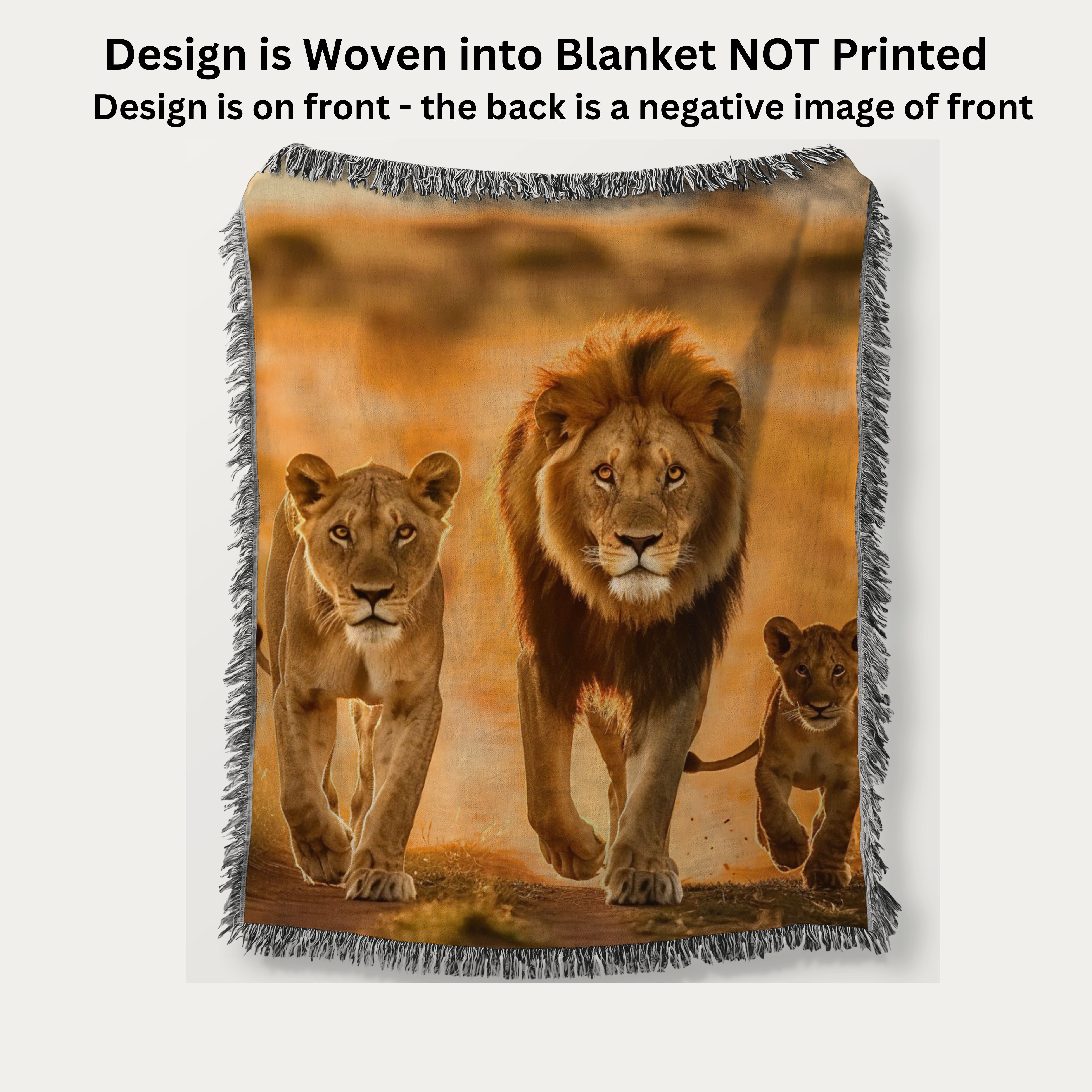 Lions with Cub At Serengeti National Park Woven Throw Blanket