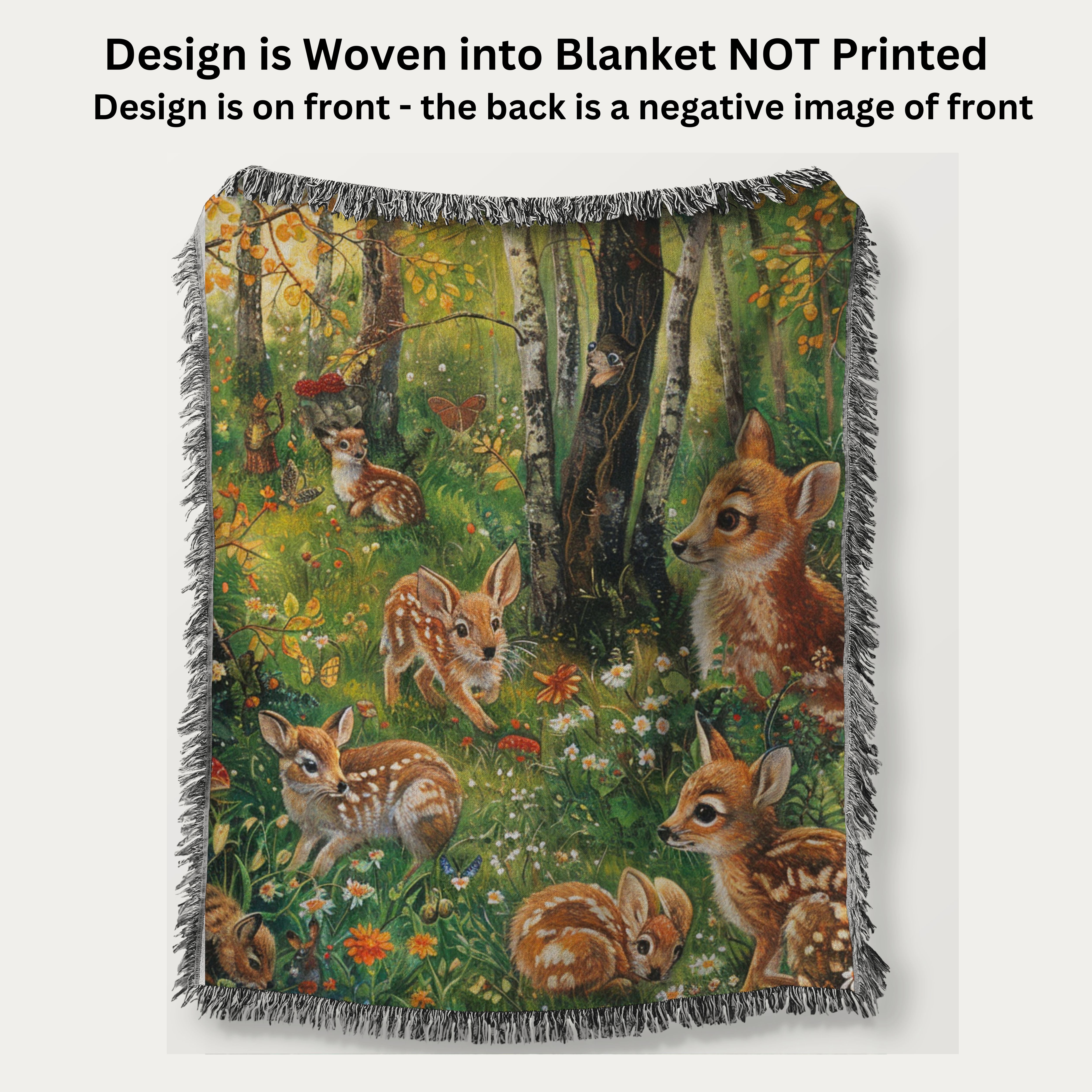 Fawns Playing in the Woods Woven Throw Blanket