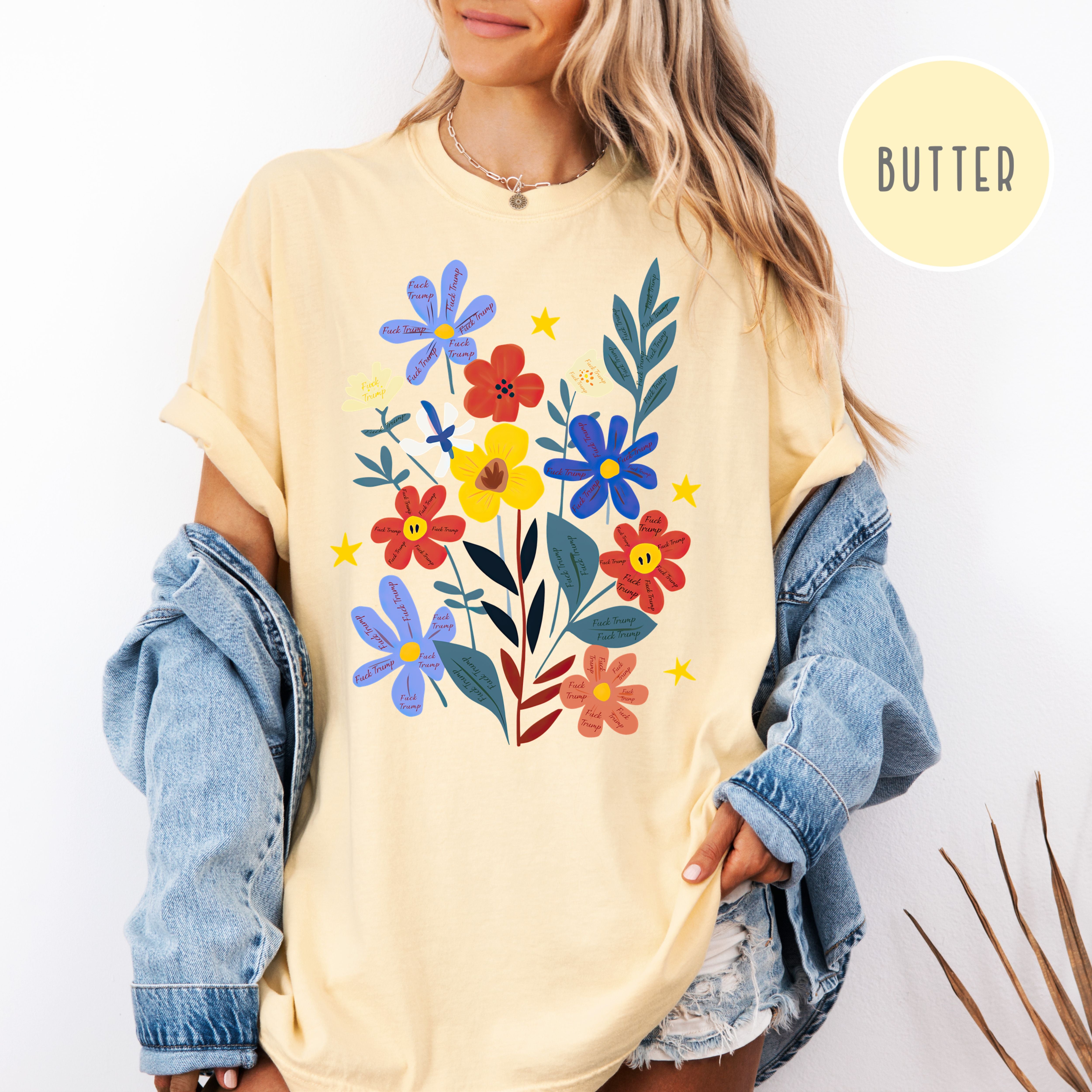 Subtle Fuck Trump Hand Painted Flowers Comfort Colors® Tee