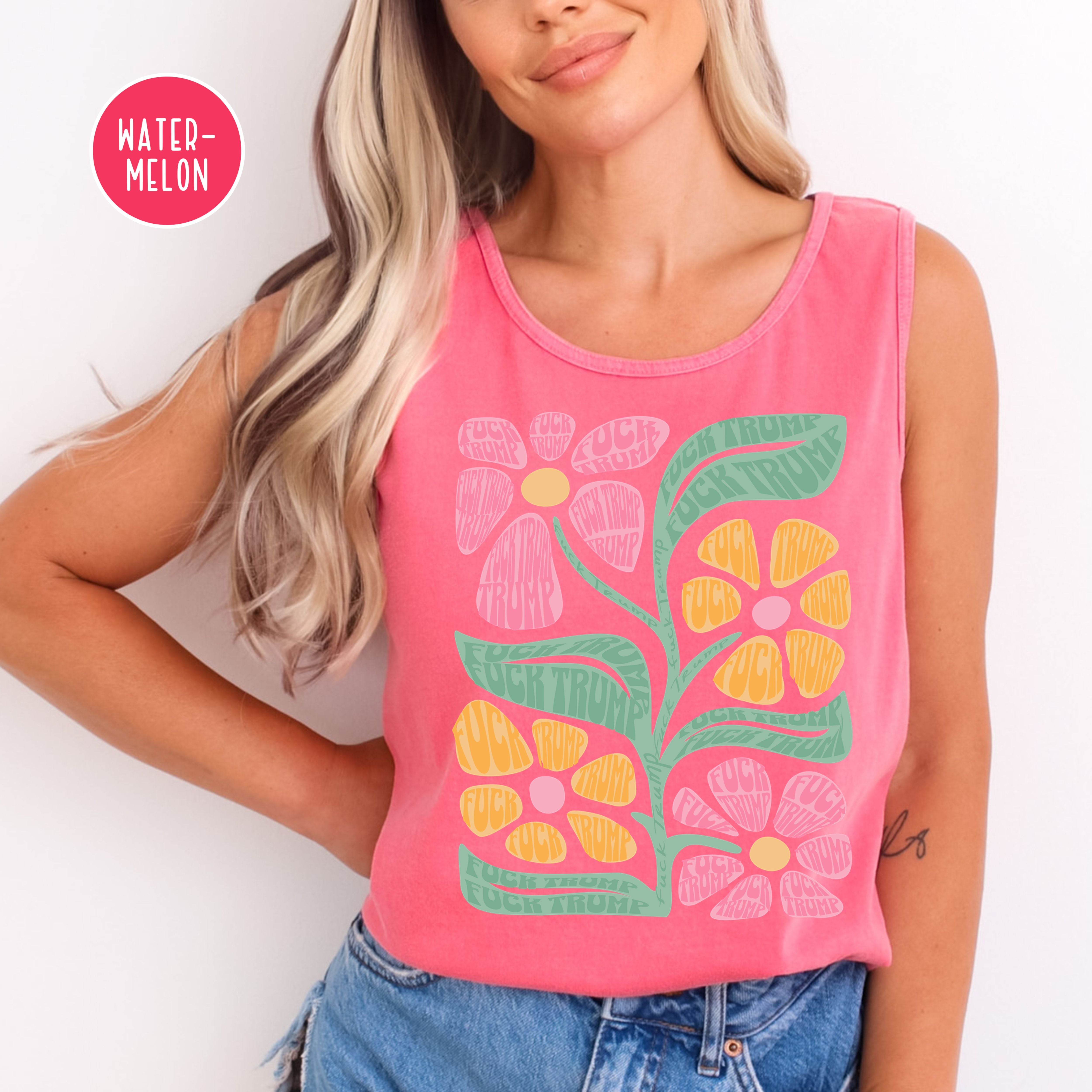 Subtle Fuck Trump Flowers Comfort Colors Tank Top