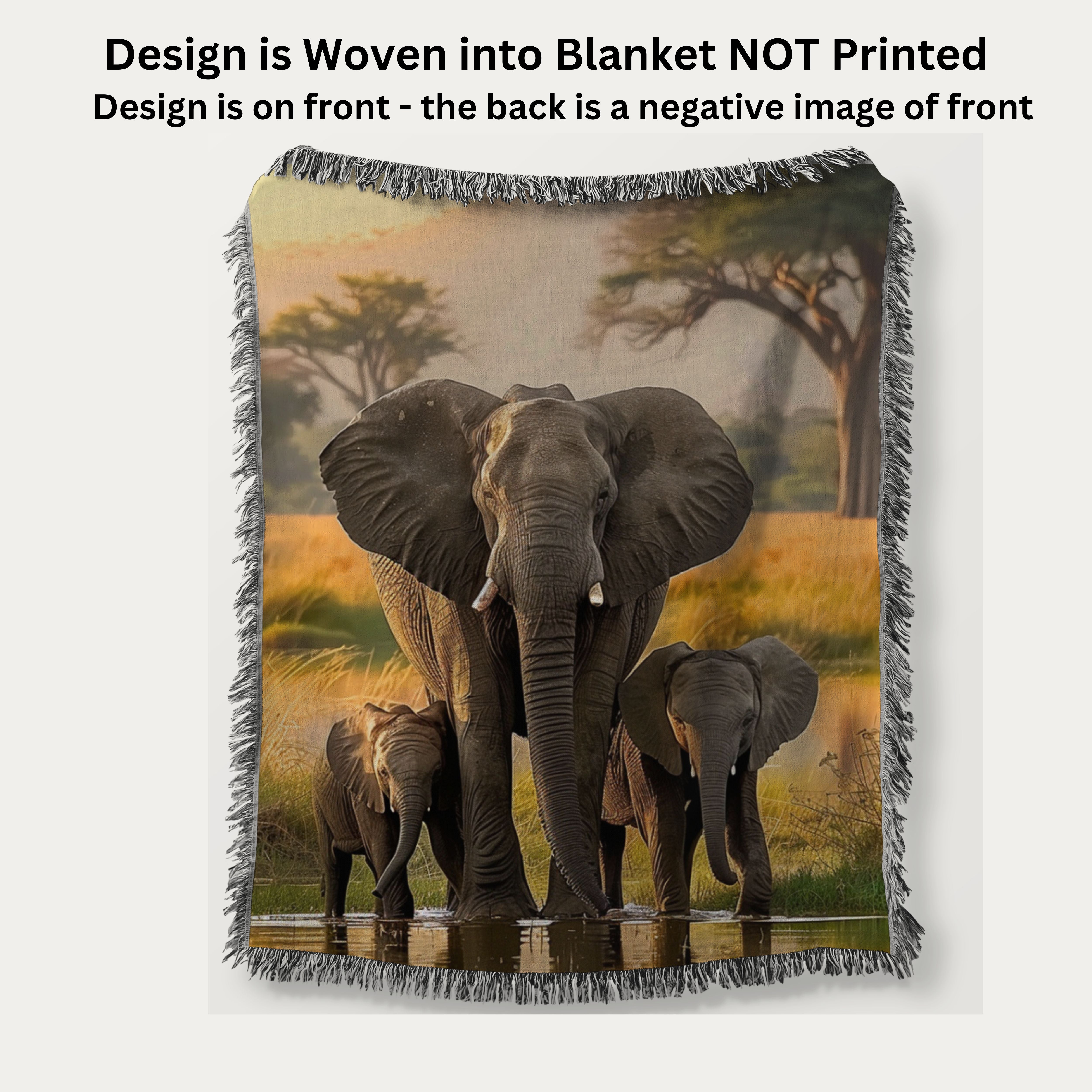 Family of Elephants in Serengeti Park Woven Throw Blanket