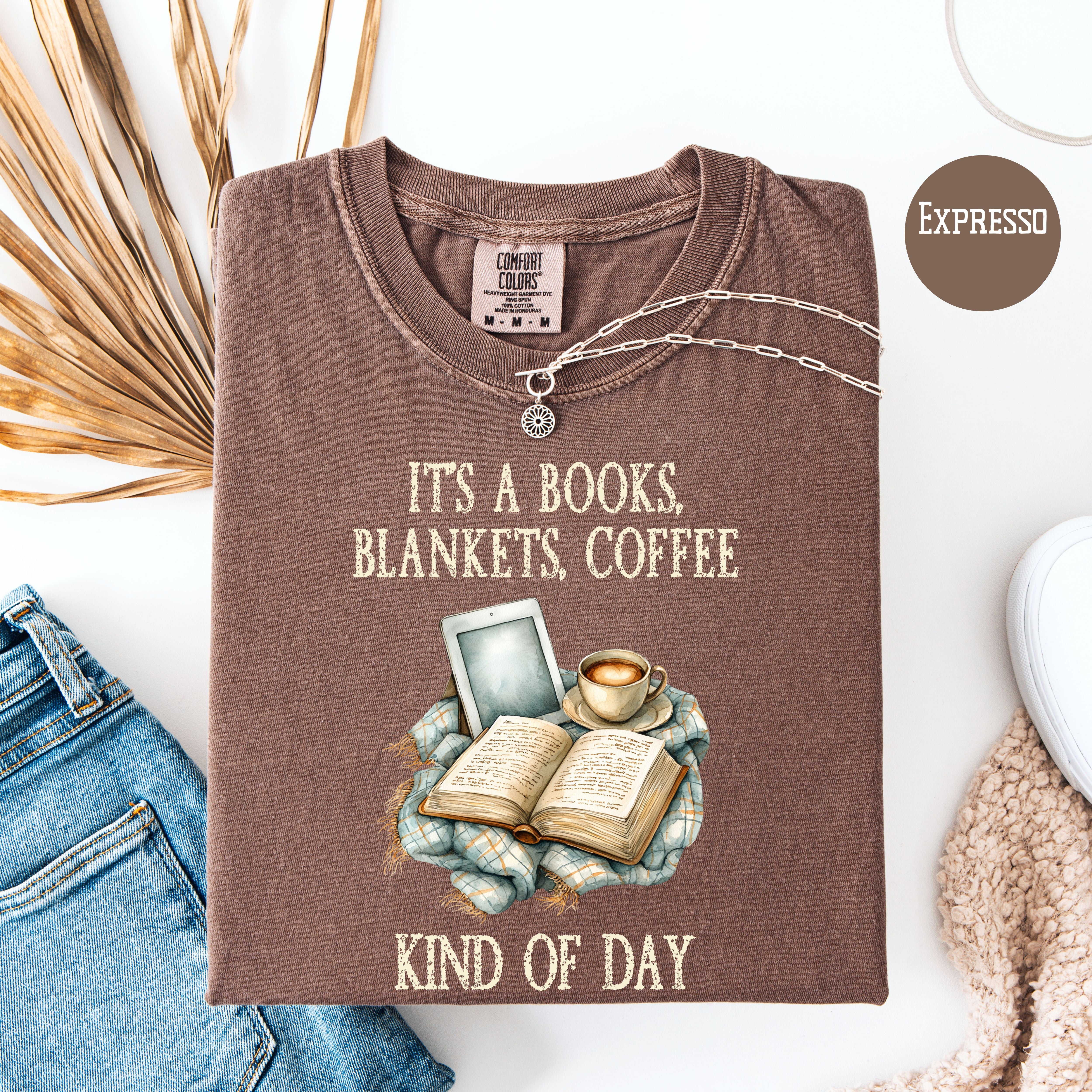 Cozy Coffee Lover Comfort Colors T-Shirt, Rainy Day Shirt, Gift for Book Lovers, Cozy Weather Shirt