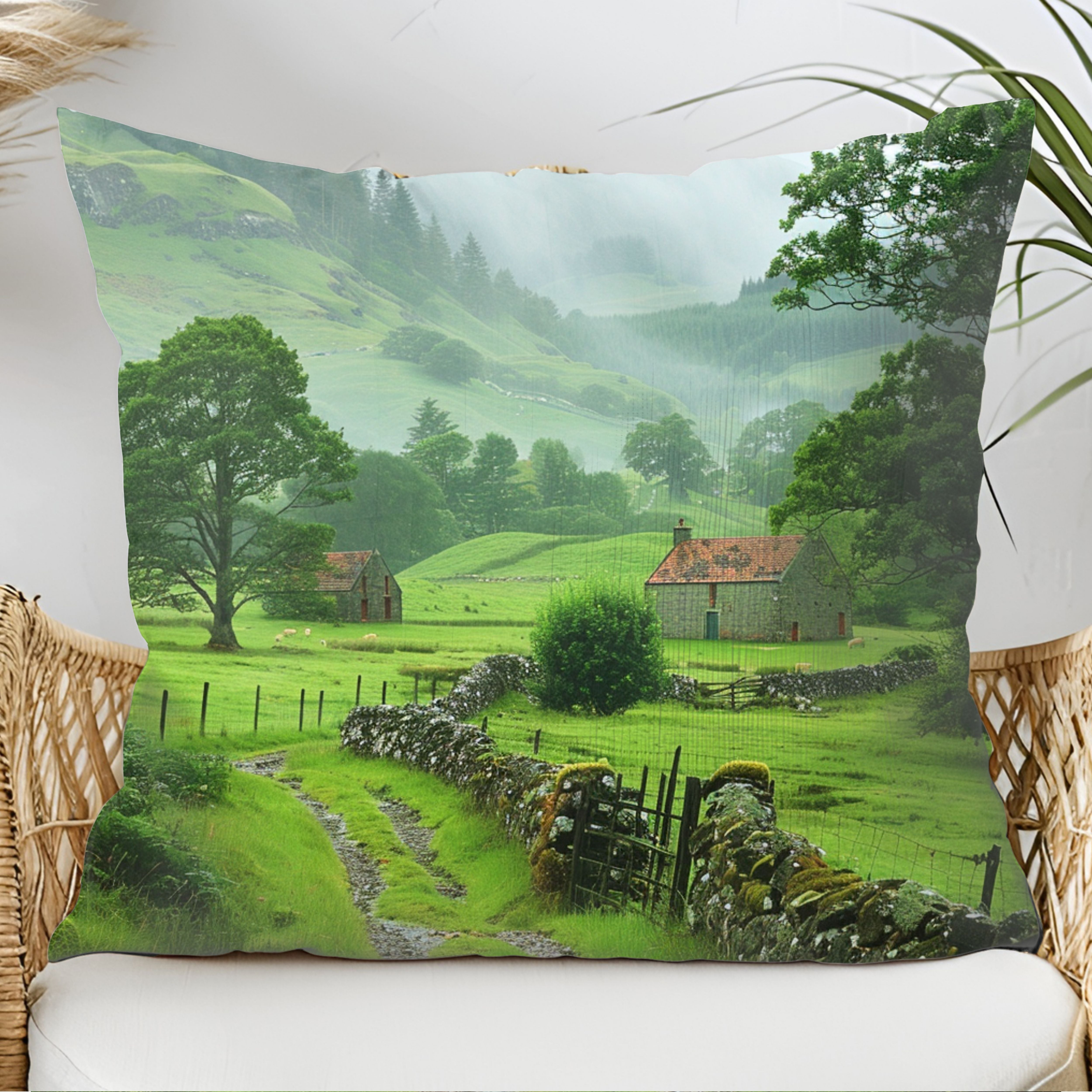 Scotland Countryside Decorative Throw Pillows, Design on Front & Back
