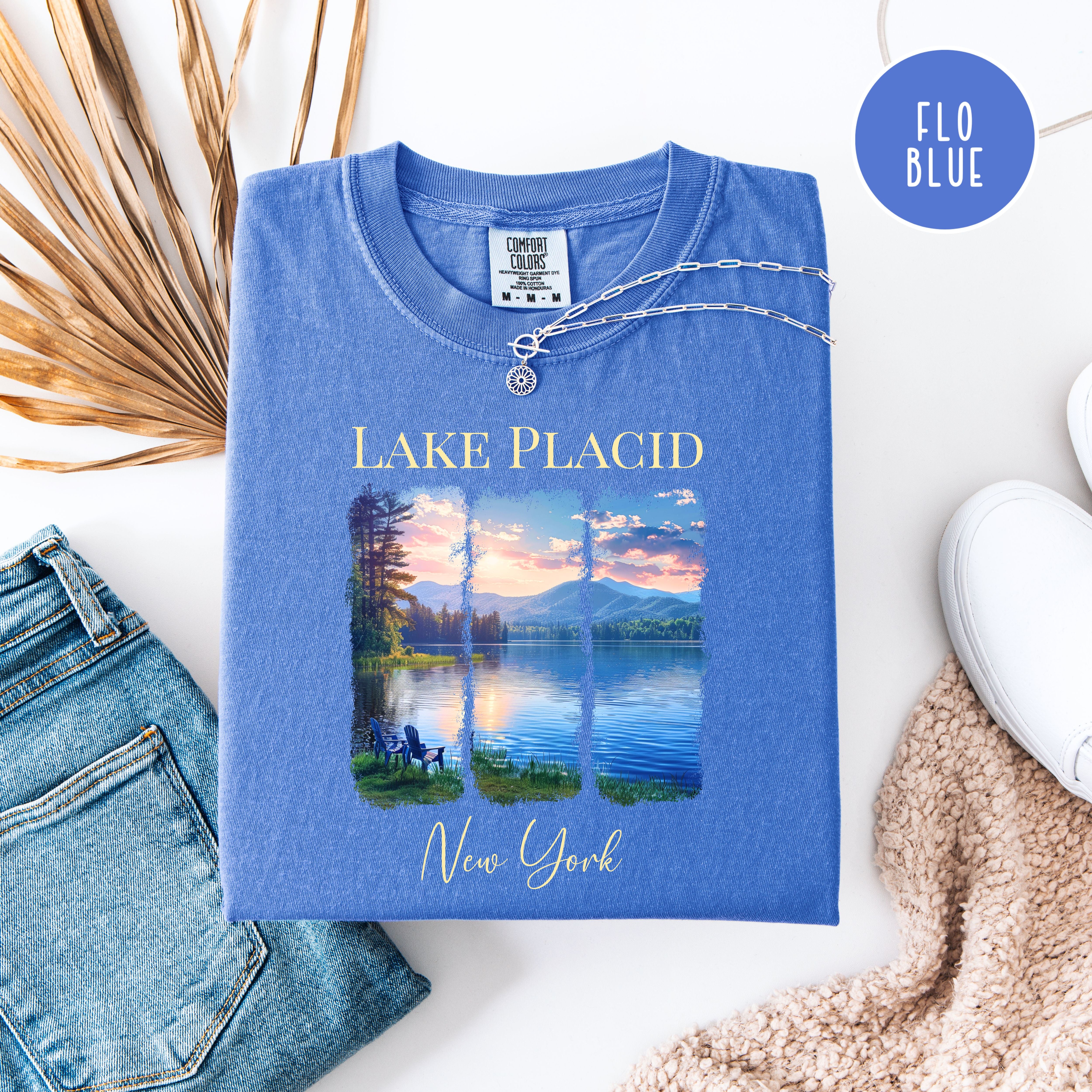 Lake Placid Sunset Over Mountains Comfort Colors Tee Shirt