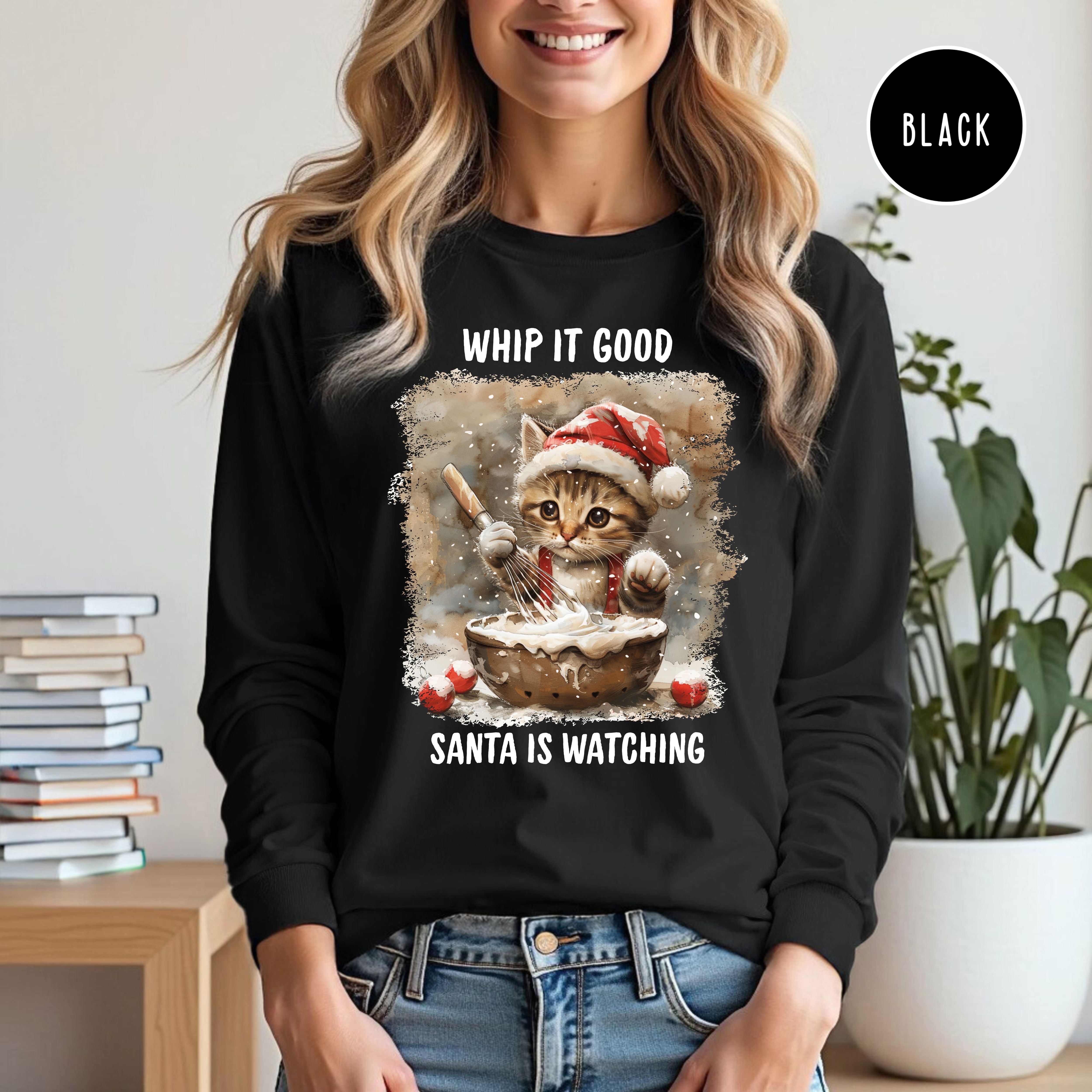 Cute Cat Long Sleeve Christmas Baking Tee Shirt