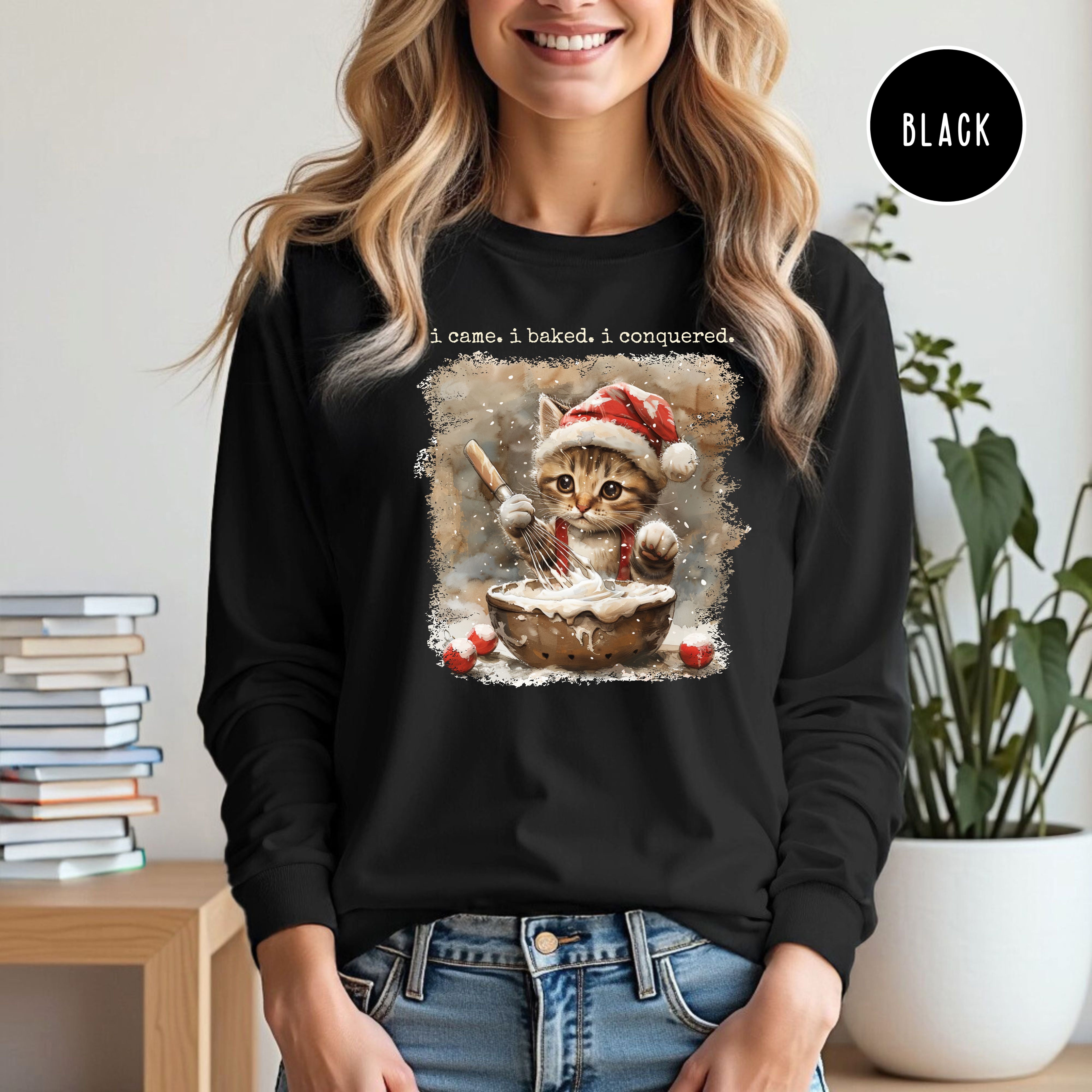 Cute Cat Lover Baking Christmas Long Sleeve Unisex Tee Shirt