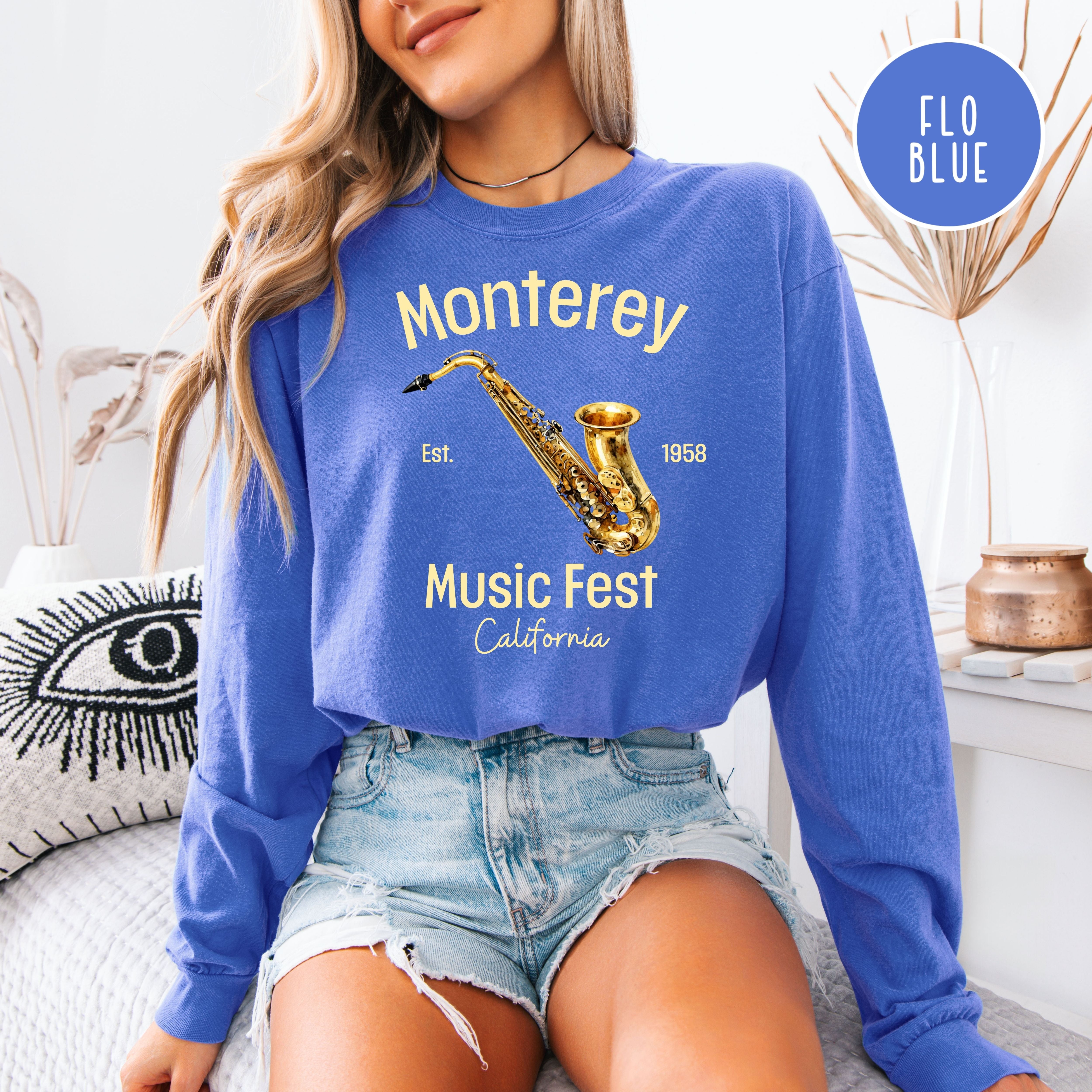 Monterey California Music Fest Unisex Long Sleeve Comfort Colors T-Shirt, Saxophone Player Shirt, Music Lover Gift, Monterey Gift Shirt