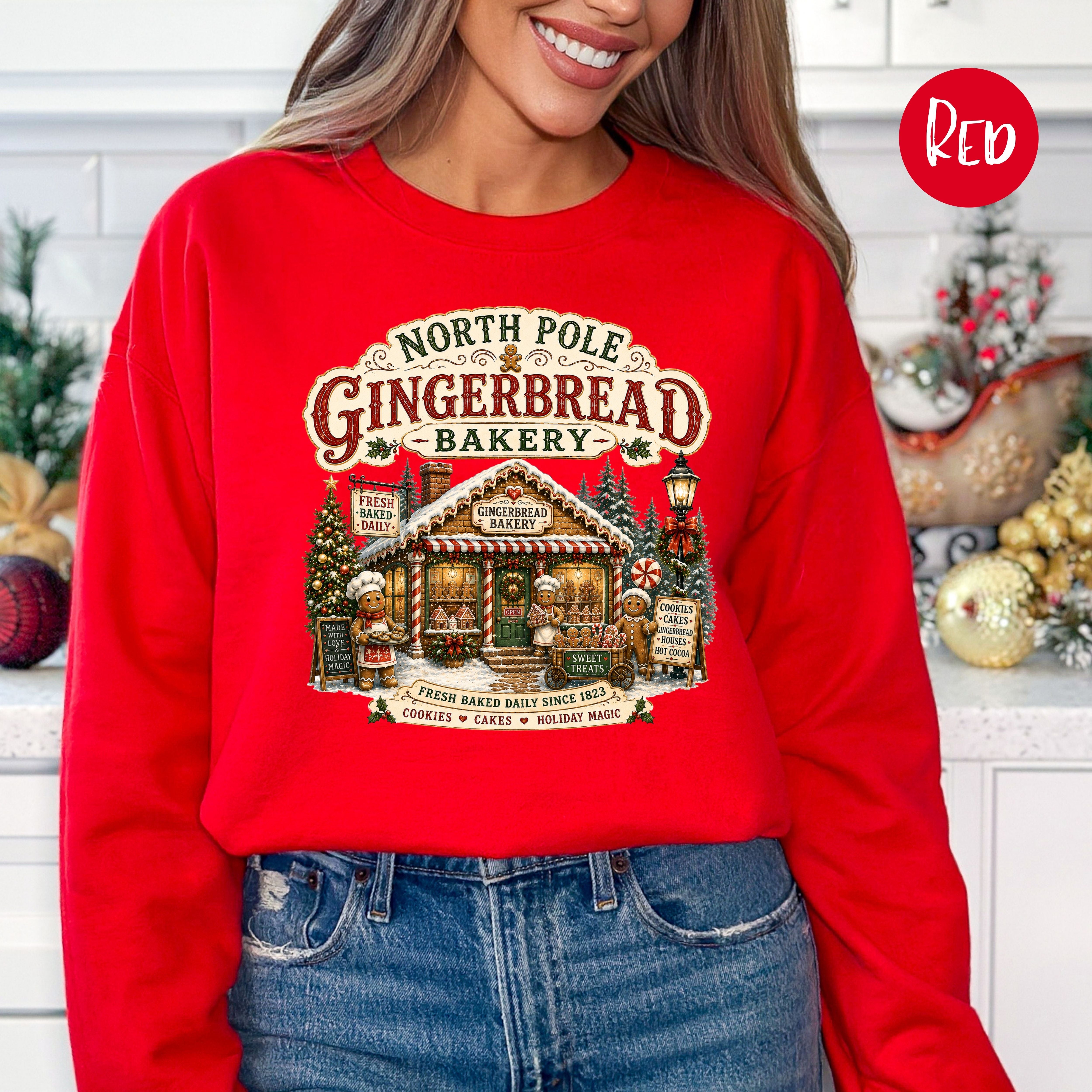 Christmas Gingerbread Bakery Pullover Sweatshirt, North Pole Christmas Gift Shirt, Gingerbread Lover Gift Shirt, Bakery Shirt, Xmas Shirt