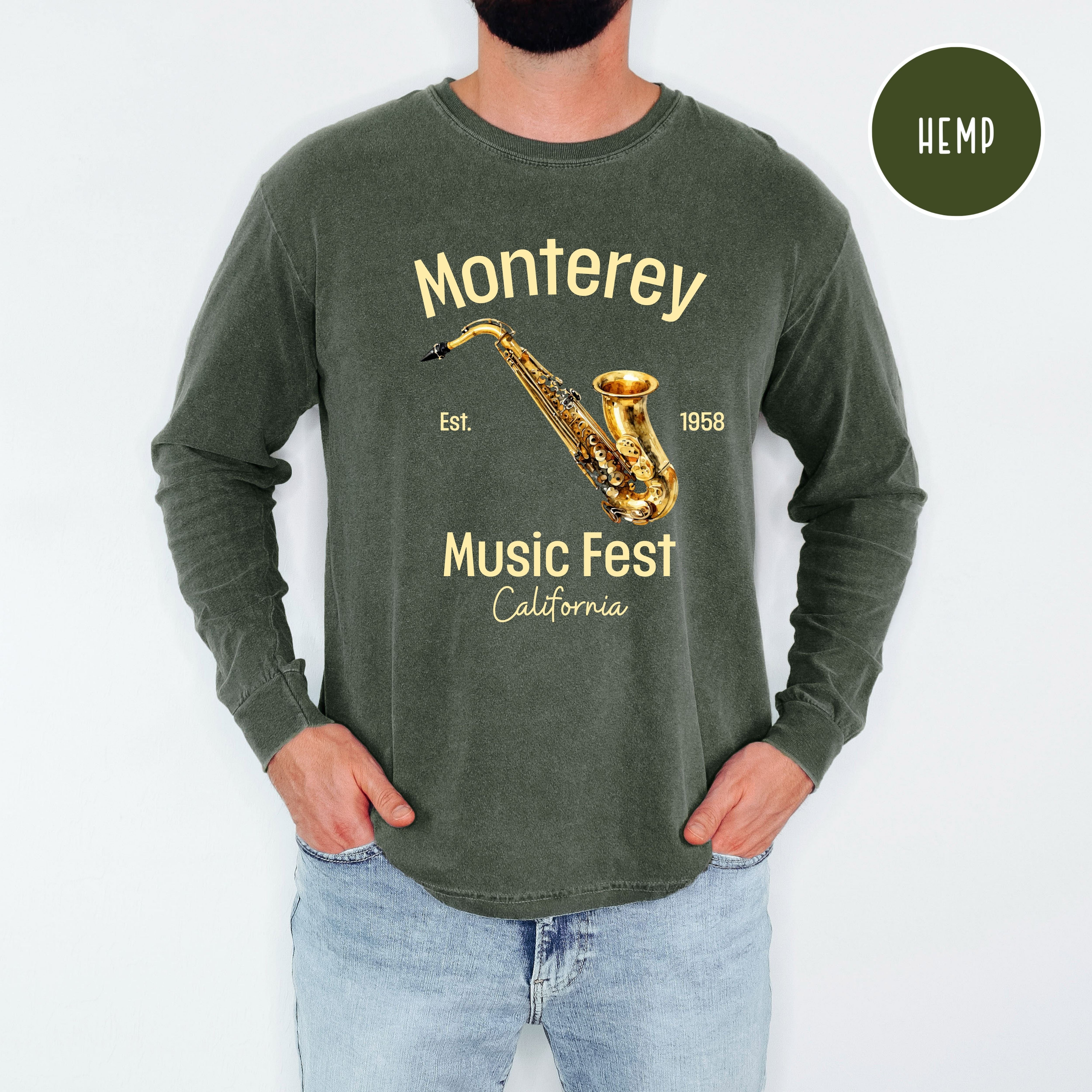 Monterey California Music Fest Unisex Long Sleeve Comfort Colors T-Shirt, Saxophone Player Shirt, Music Lover Gift, Monterey Gift Shirt