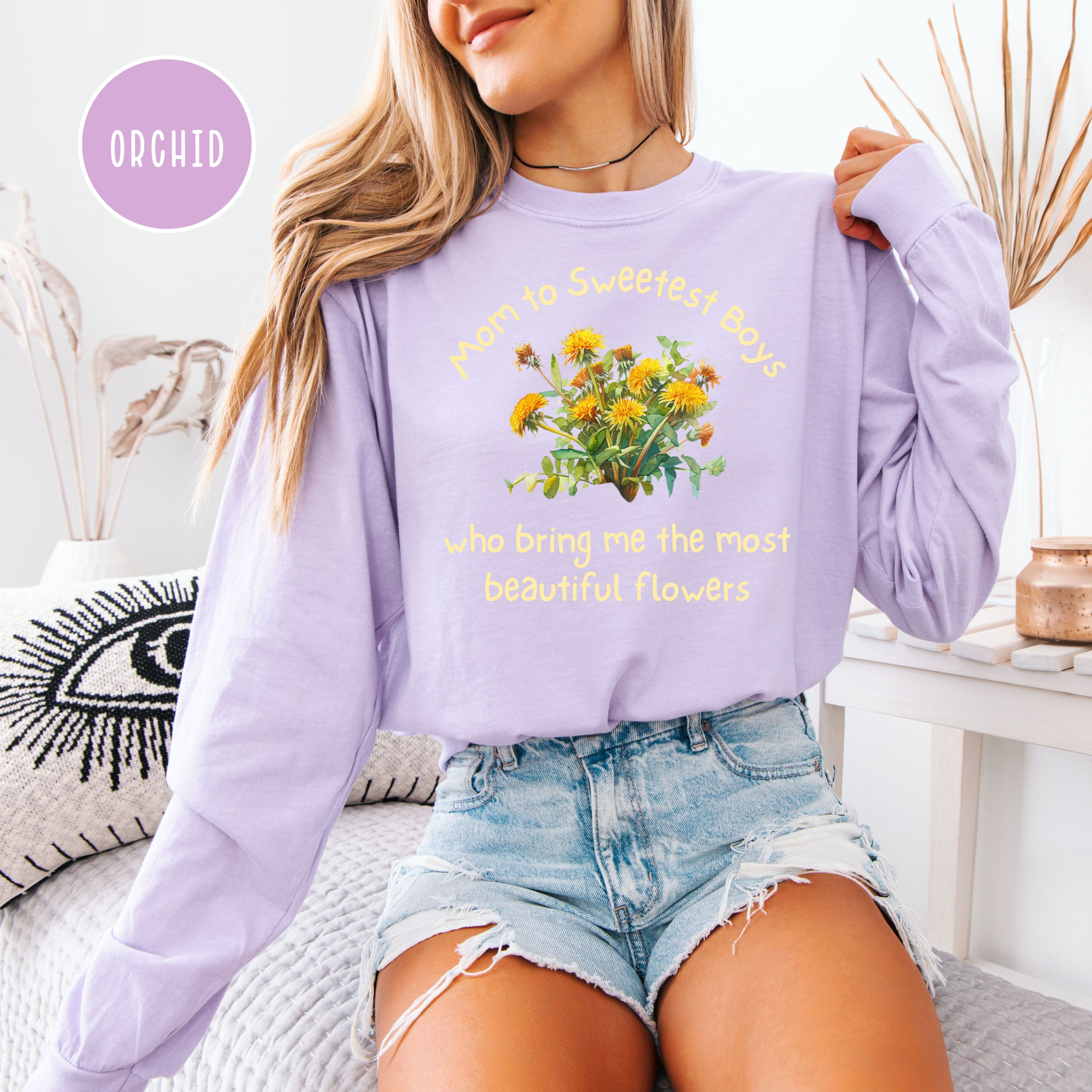 Mom To Boys Long Sleeve Comfort Colors T-Shirt, Funny Mom of Young Boys Tee