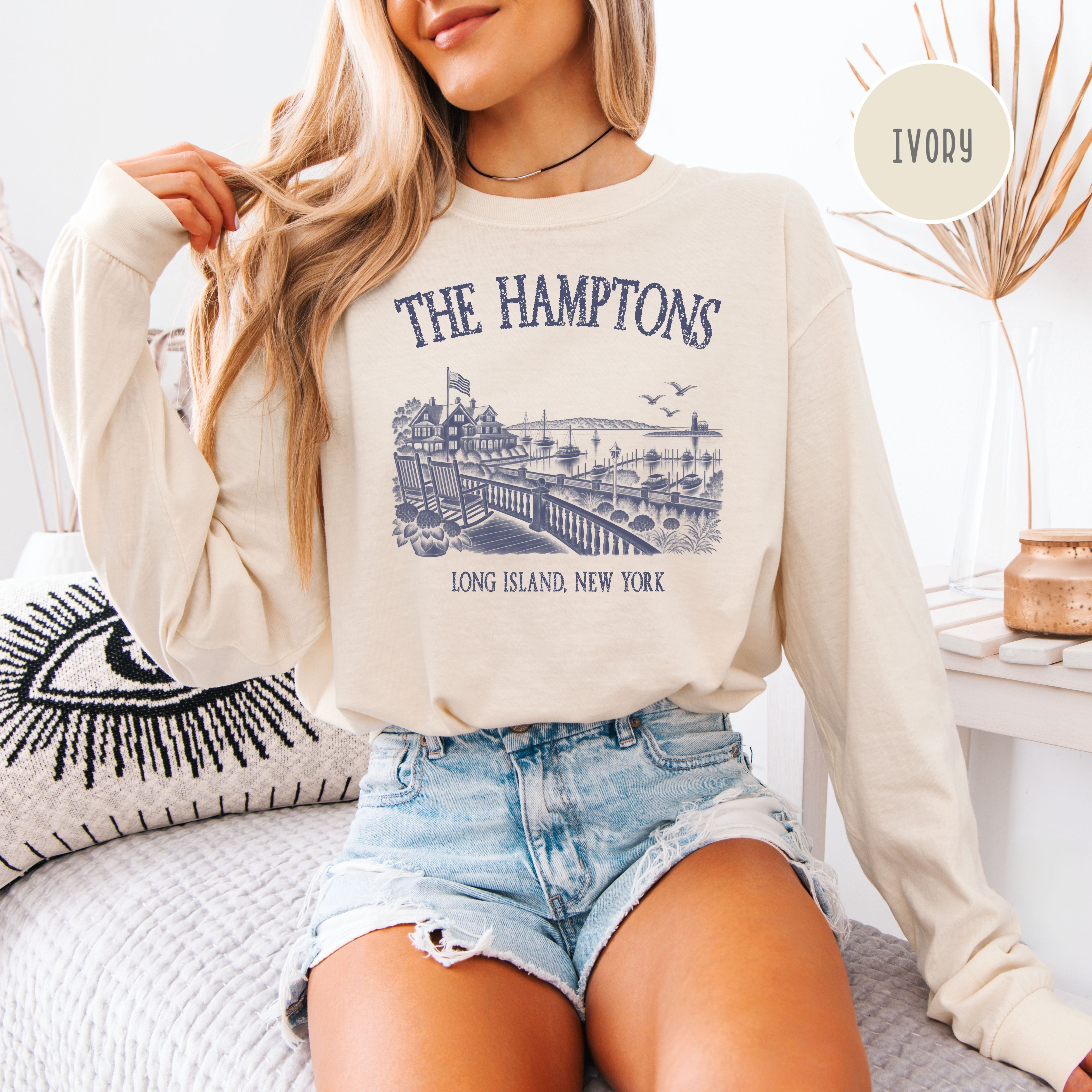 The Hamptons New York Long Sleeve Comfort Colors T-Shirt, Hamptons Vacation Gift, Hamptons Gift Shirt, Hamptons Summer, New York Gift