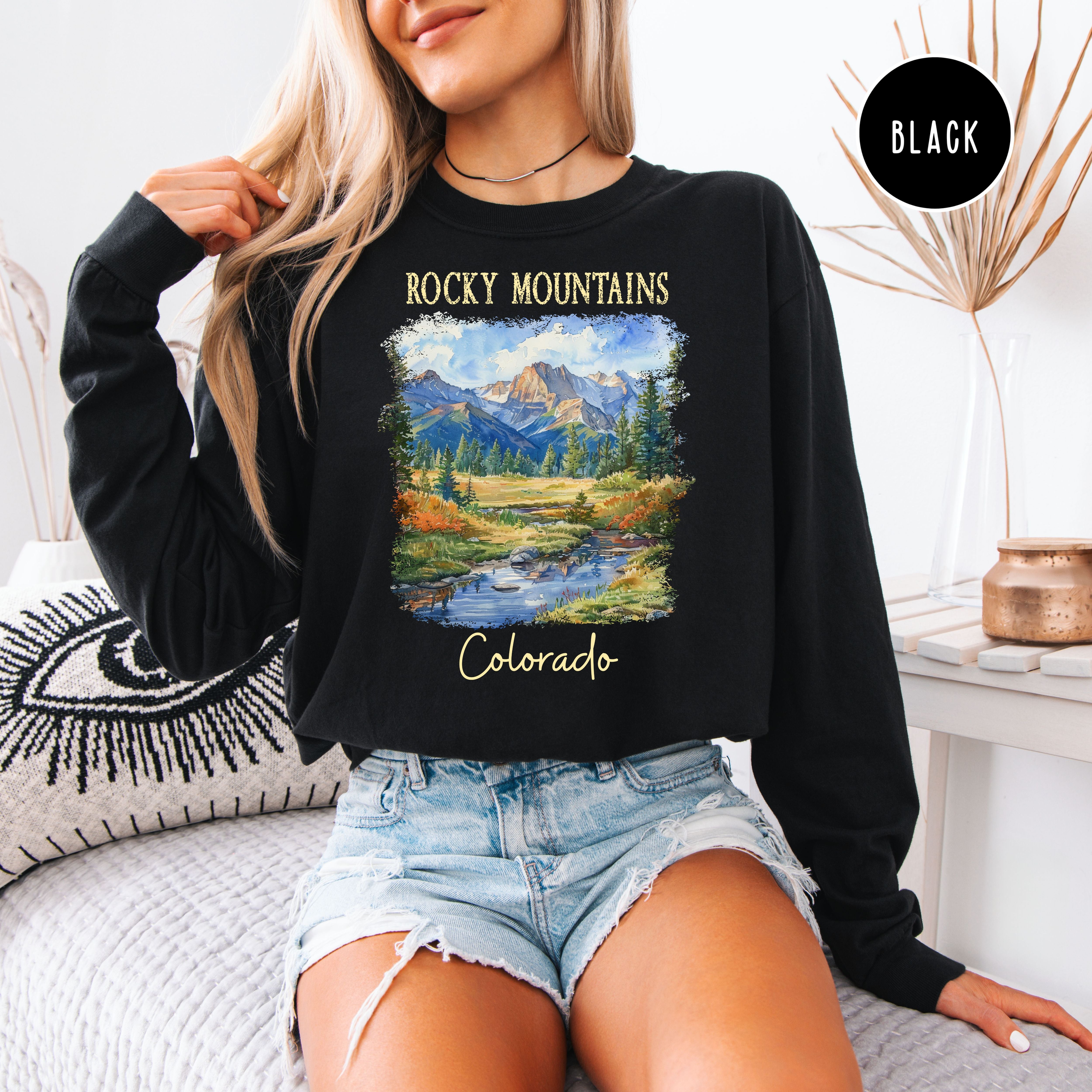 Rocky Mountains Colorado Unisex Long Sleeve Comfort Colors T-Shirt, Colorado Vacation Gift